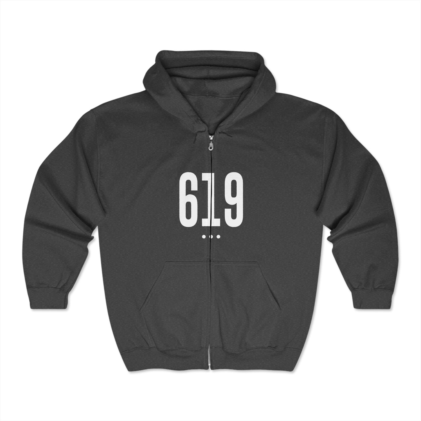 619 White Logo Front Zip Hoodie