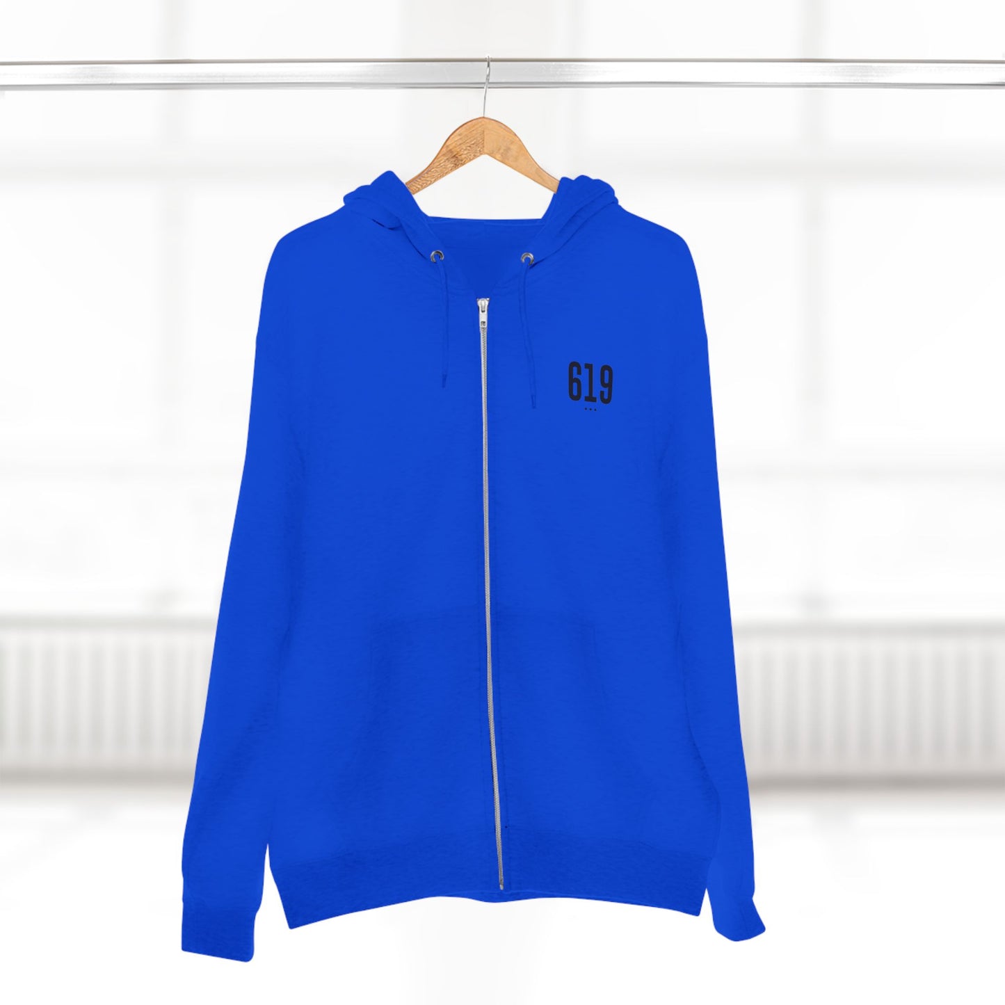 619 SD Street Style Unisex Zip Hoodie, Comfortable Layer, Great for Athleisure, Urban Fashion, Casual Wear