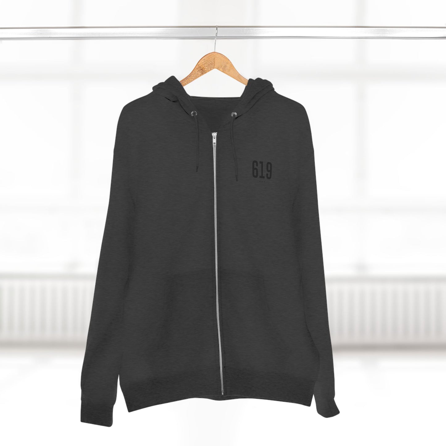 619 SD Street Style Unisex Zip Hoodie, Comfortable Layer, Great for Athleisure, Urban Fashion, Casual Wear
