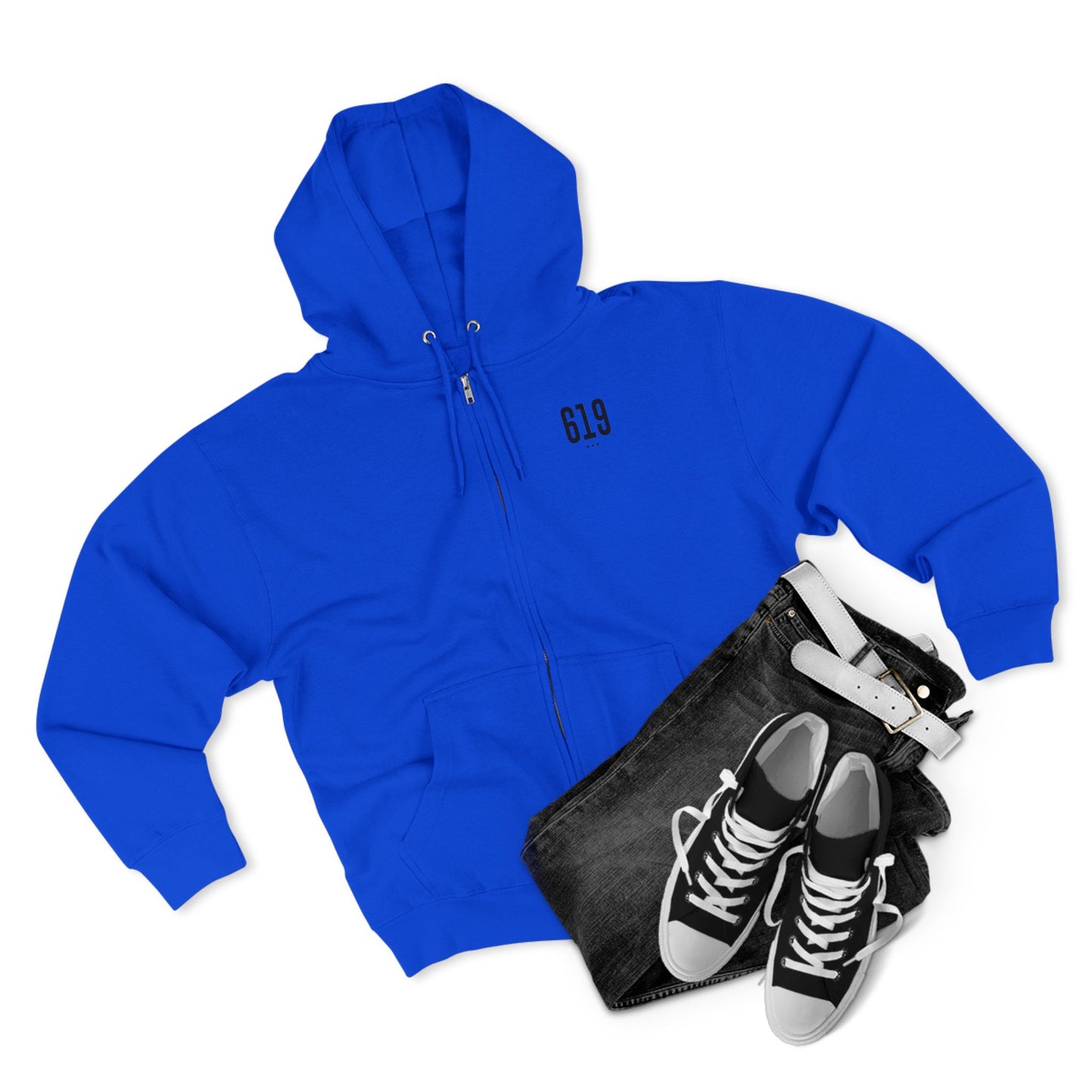 619 SD Street Style Unisex Zip Hoodie, Comfortable Layer, Great for Athleisure, Urban Fashion, Casual Wear
