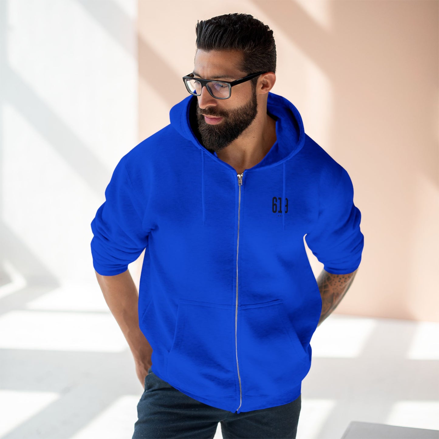 619 SD Street Style Unisex Zip Hoodie, Comfortable Layer, Great for Athleisure, Urban Fashion, Casual Wear