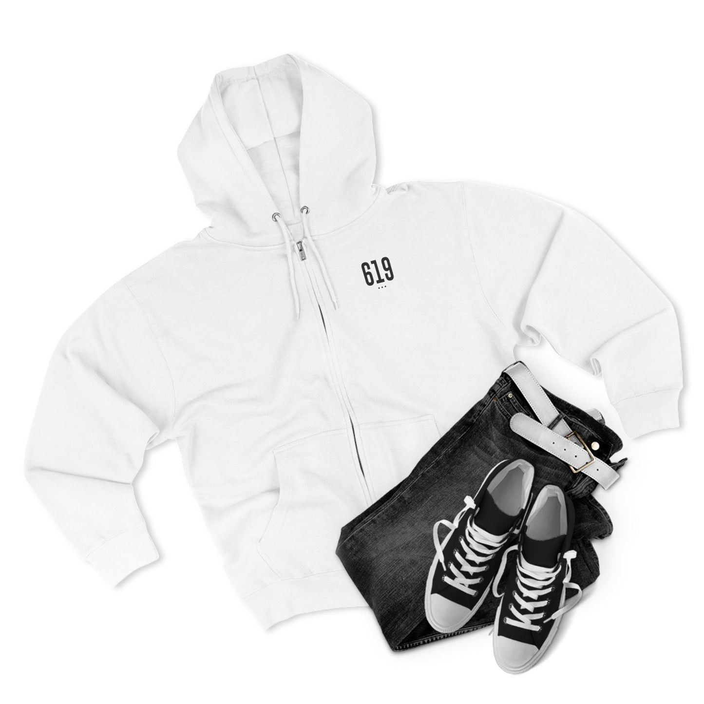 619 SD Street Style Unisex Zip Hoodie, Comfortable Layer, Great for Athleisure, Urban Fashion, Casual Wear