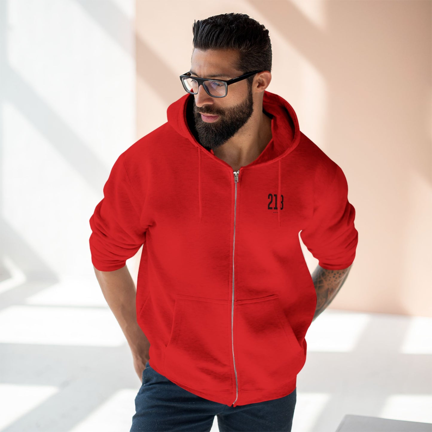 213 LA Street Style Unisex Zip Hoodie, Comfortable Layer, Great for Athleisure, Urban Fashion, Casual Wear