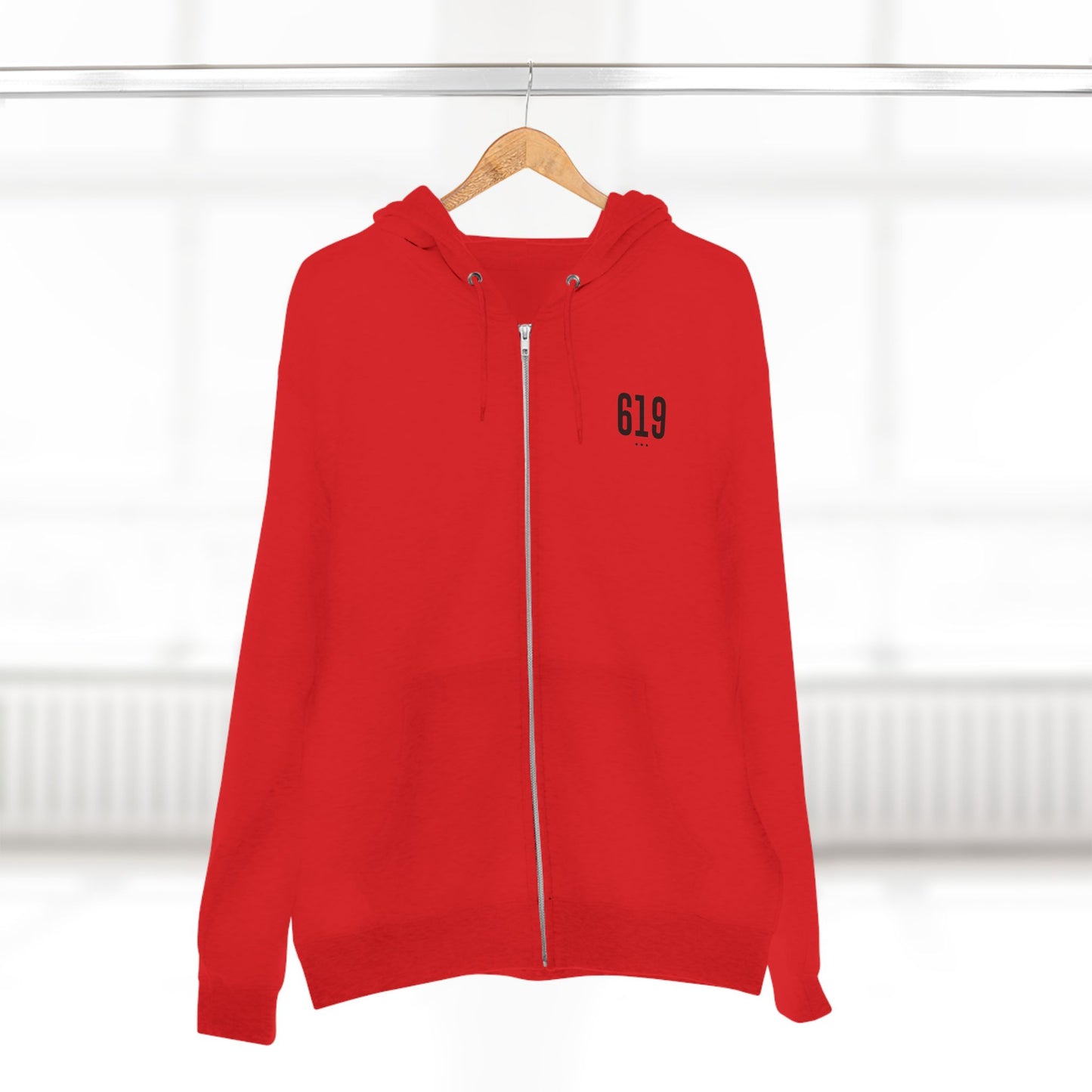 619 SD Street Style Unisex Zip Hoodie, Comfortable Layer, Great for Athleisure, Urban Fashion, Casual Wear