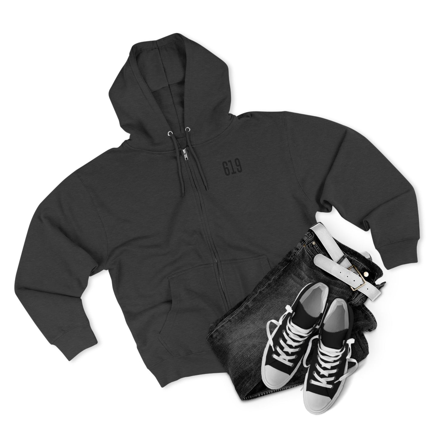 619 SD Street Style Unisex Zip Hoodie, Comfortable Layer, Great for Athleisure, Urban Fashion, Casual Wear