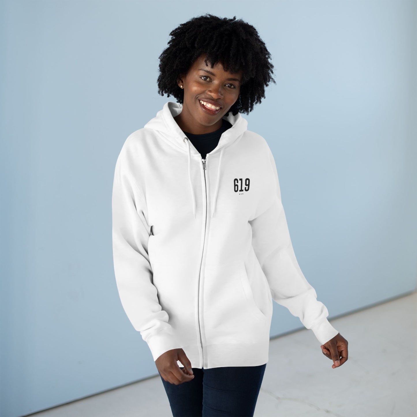 619 SD Street Style Unisex Zip Hoodie, Comfortable Layer, Great for Athleisure, Urban Fashion, Casual Wear