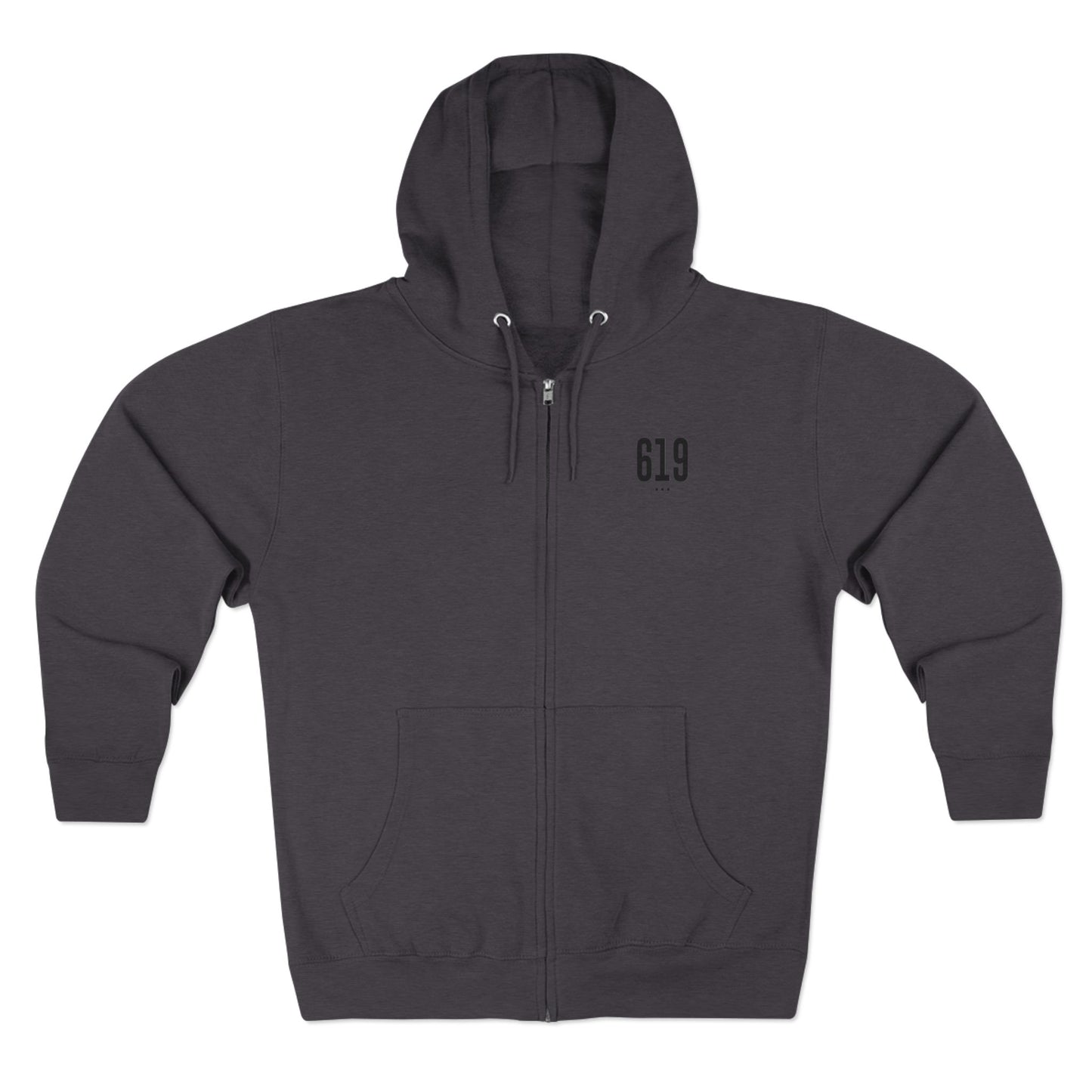 619 SD Street Style Unisex Zip Hoodie, Comfortable Layer, Great for Athleisure, Urban Fashion, Casual Wear