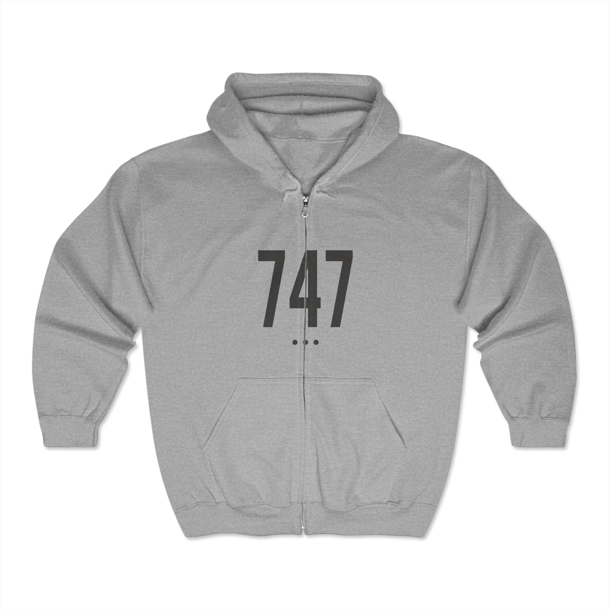 747 Black Logo Front Zip Hoodie