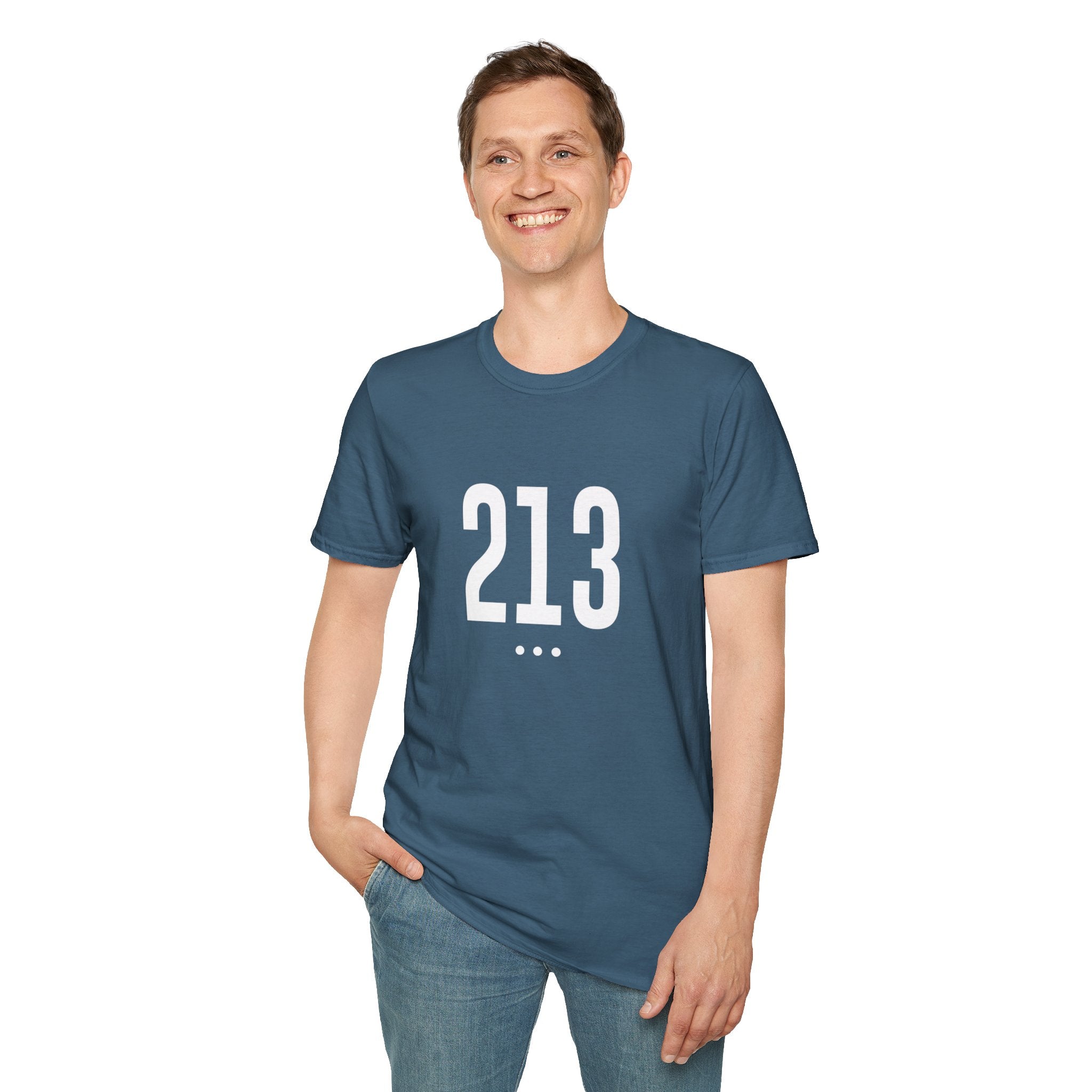 213 White Logo Front Unisex Softstyle T-Shirt
