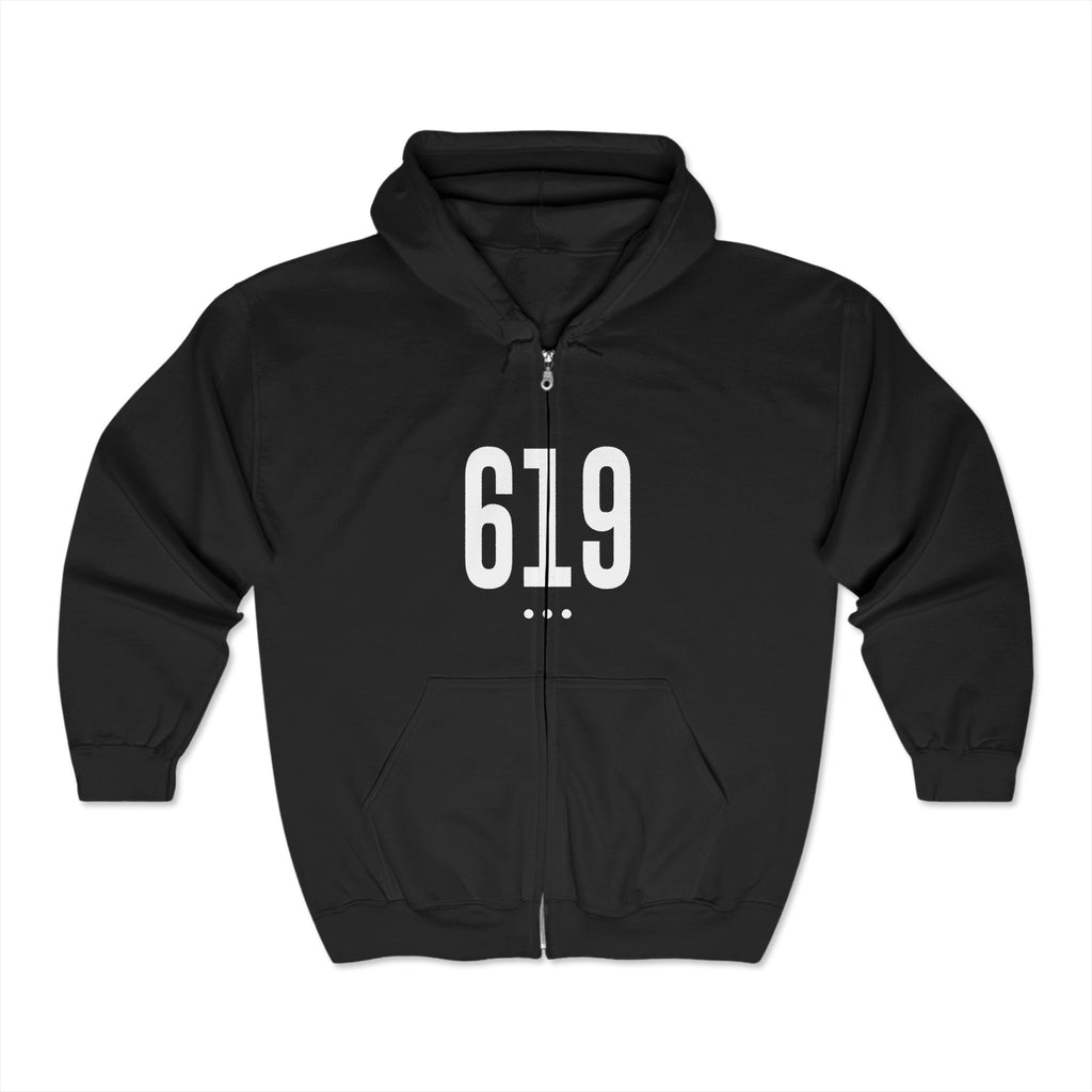 619 White Logo Front Zip Hoodie