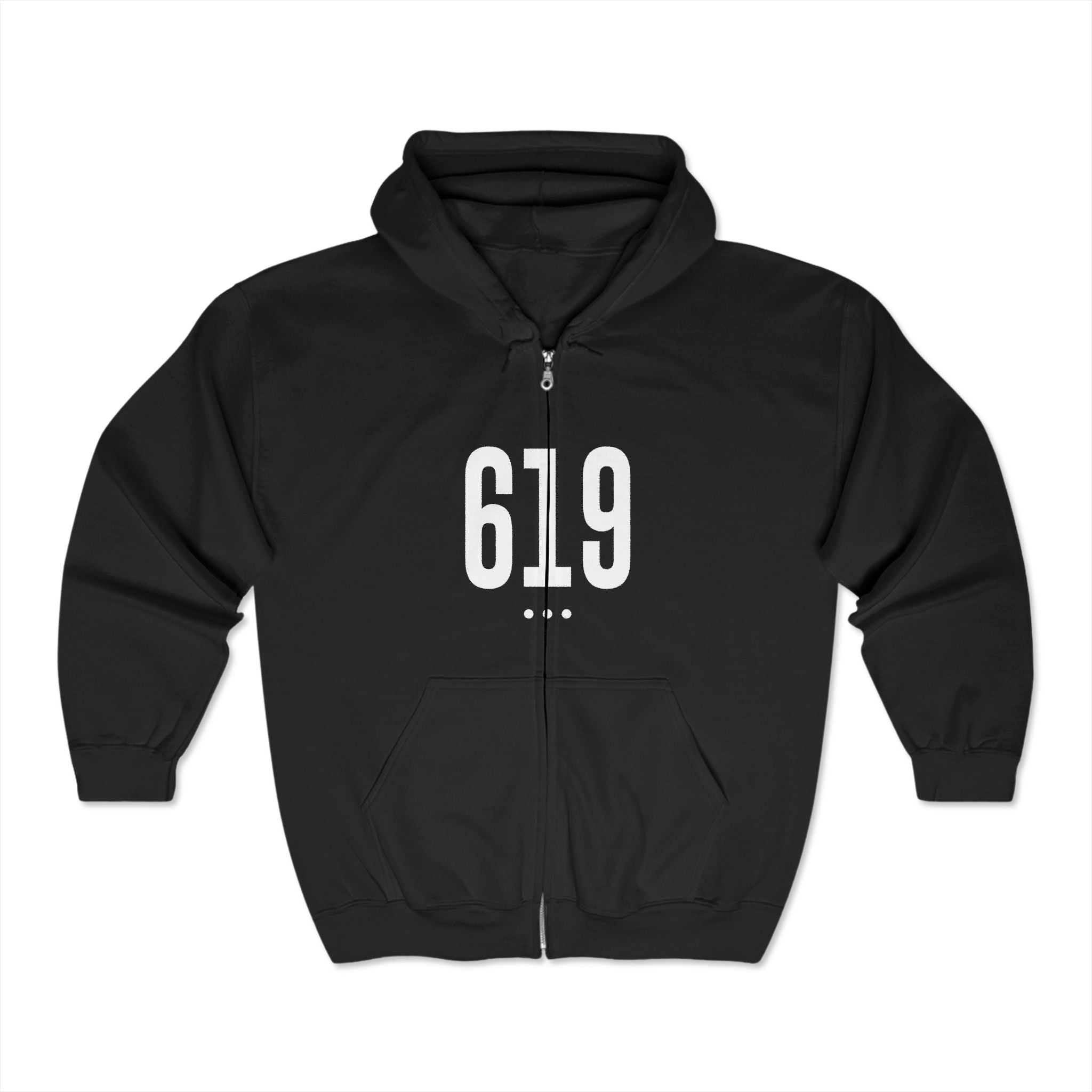 619 White Logo Front Zip Hoodie