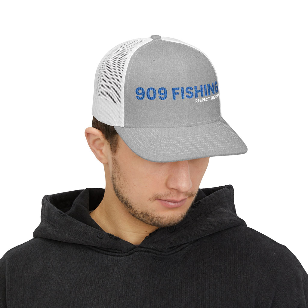 '909 Fishing' Embroidered Stylish Snapback Trucker Cap - Perfect for Casual Outings, Festivals, Gifts, Everyday Wear, and Sports!