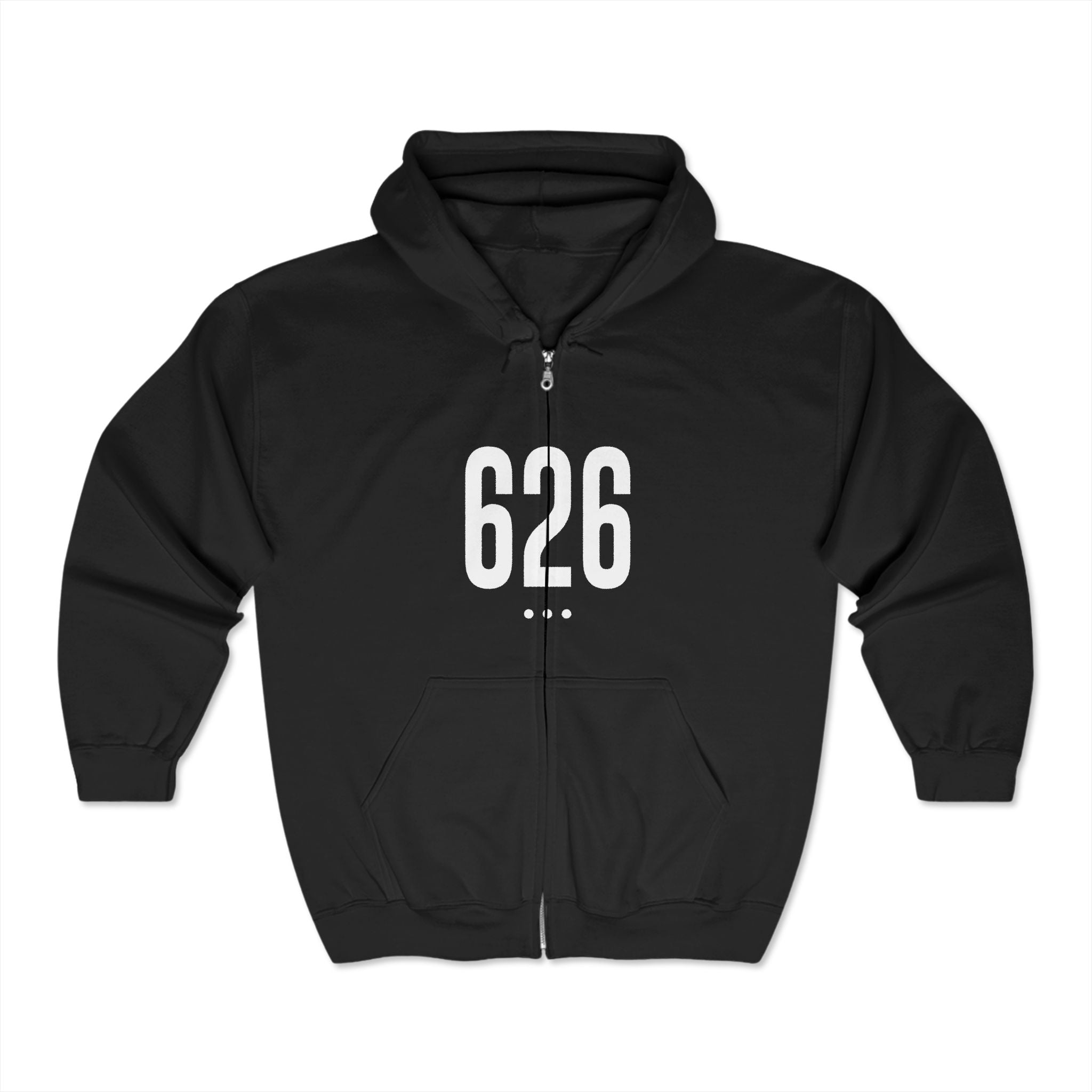 626 White Logo Front Zip Hoodie