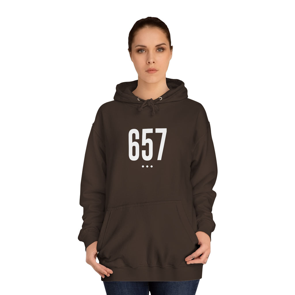 657 White Logo Front College Hoodie