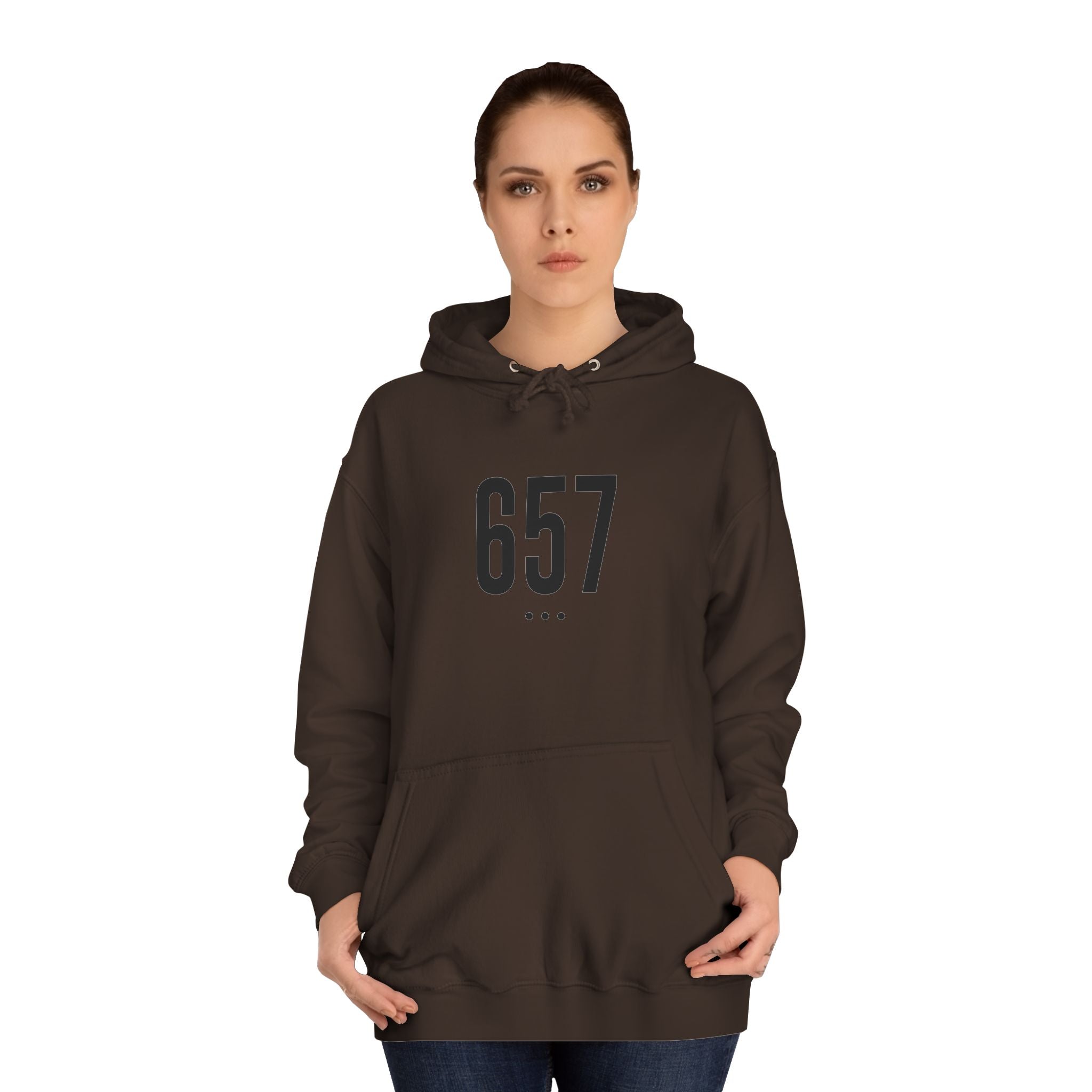 657 Black Logo Front College Hoodie