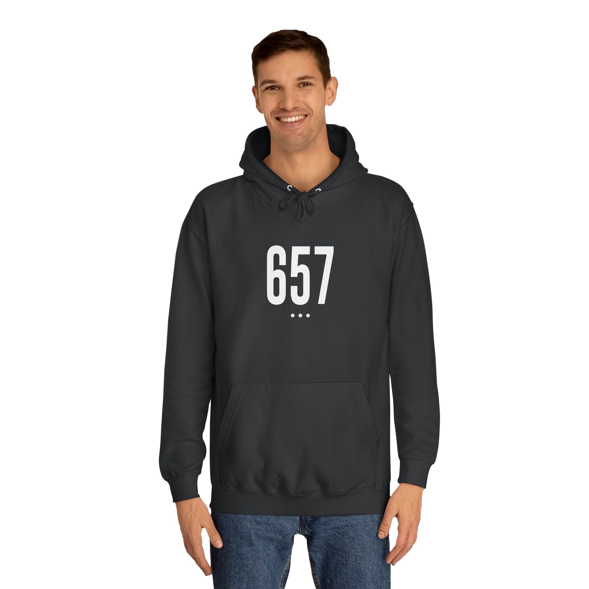657 White Logo Front College Hoodie