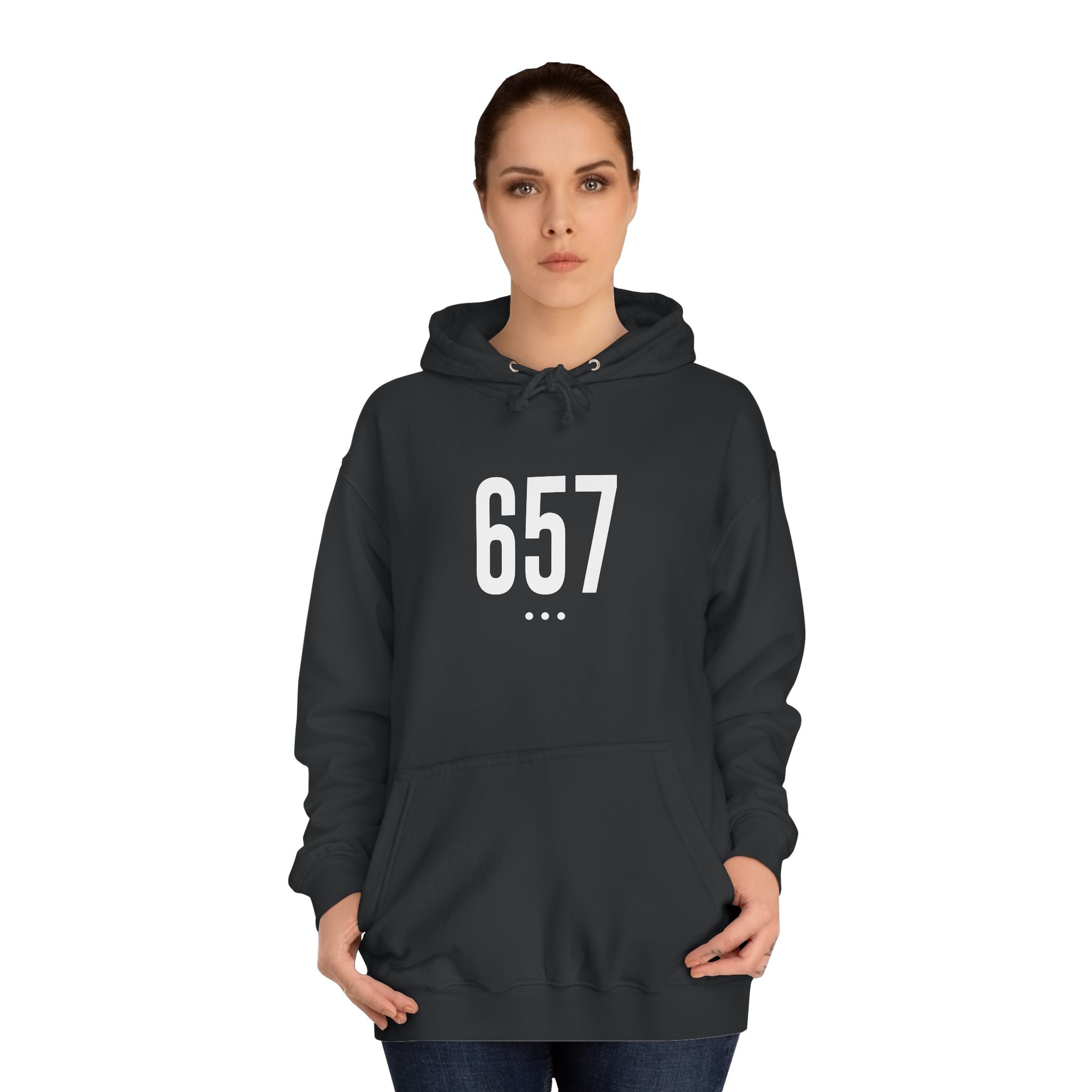 657 White Logo Front College Hoodie