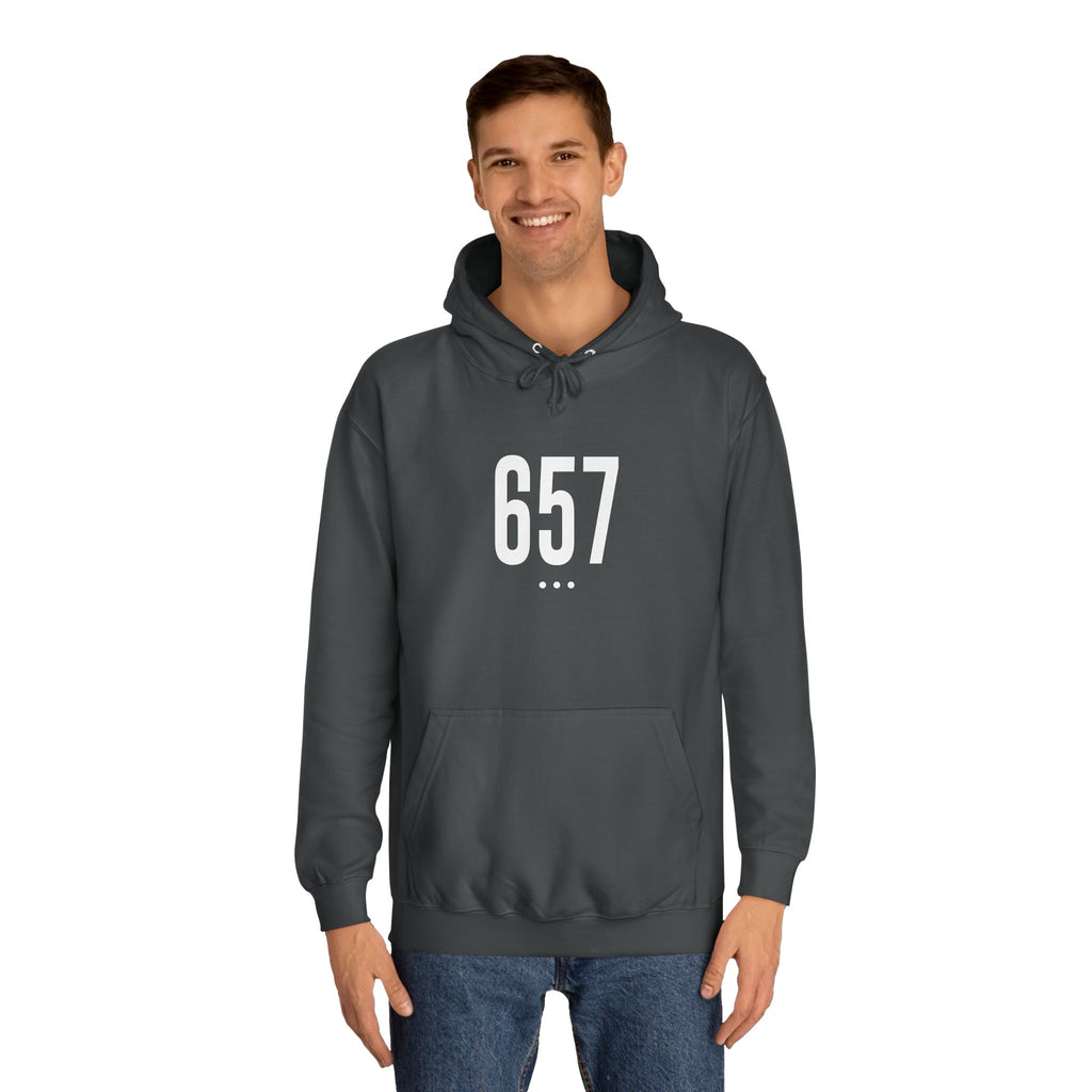 657 White Logo Front College Hoodie