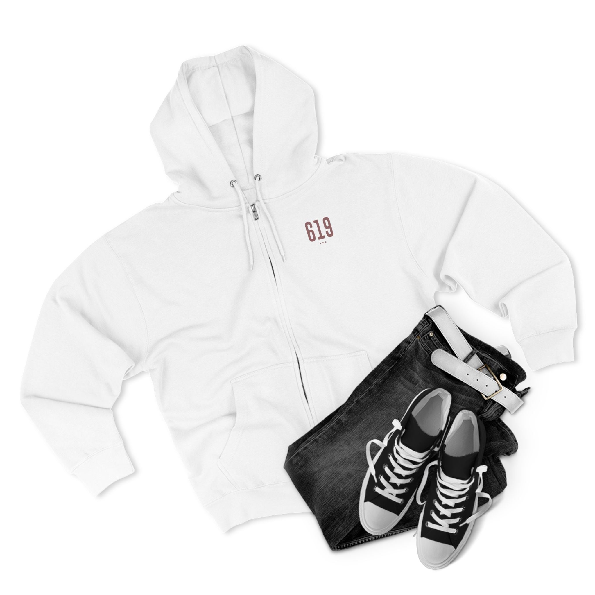 619 - White Zip Hoodie
