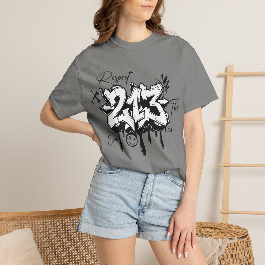 Respect the Code 213 Black and White Graffiti T-Shirt