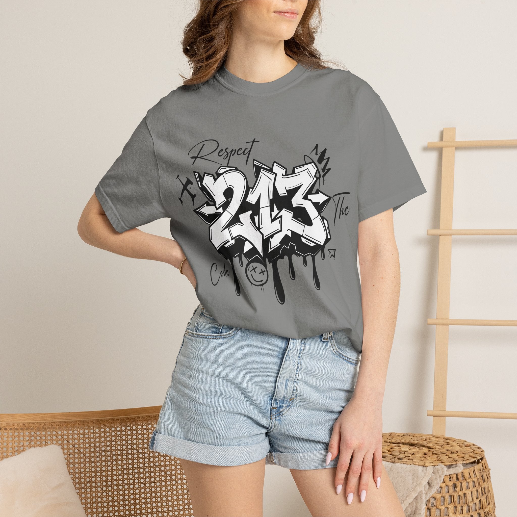 Respect the Code 213 Black and White Graffiti T-Shirt