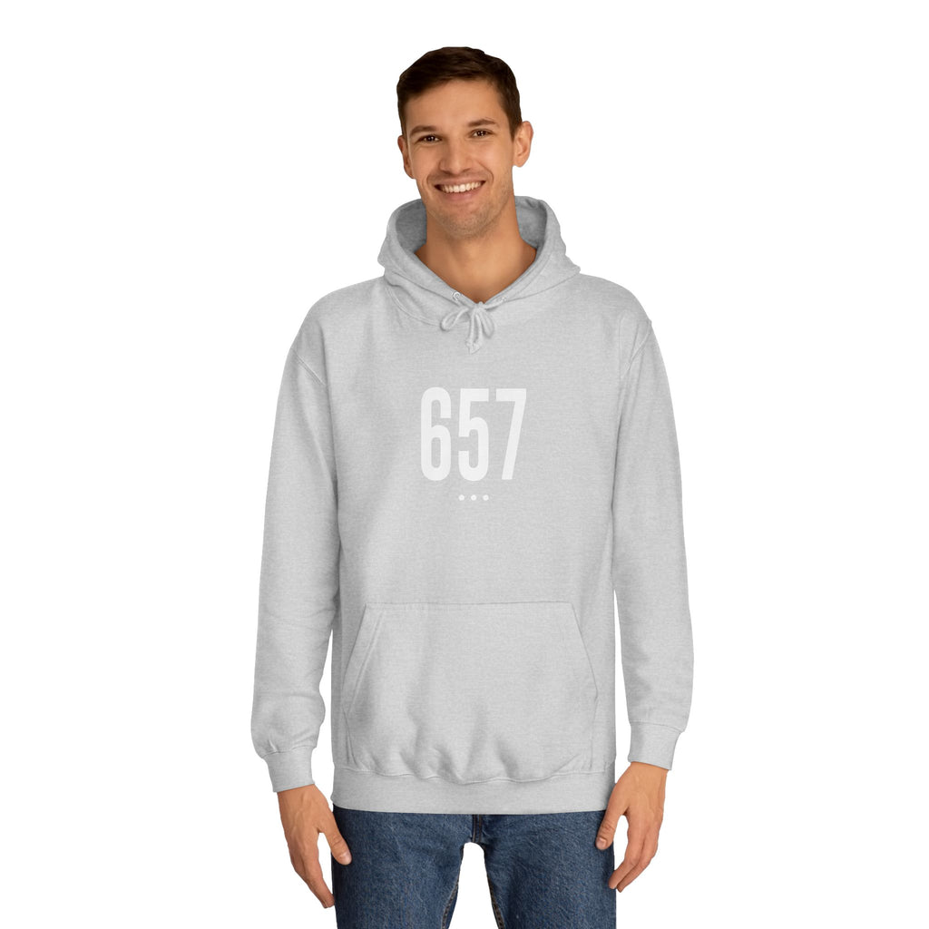 657 White Logo Front College Hoodie