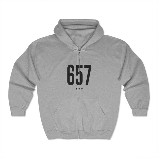 657  Black Logo Front Zip Hoodie