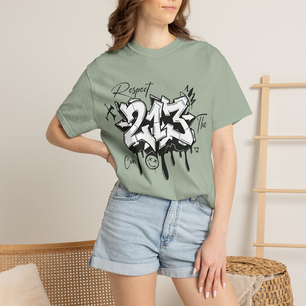 Respect the Code 213 Black and White Graffiti T-Shirt