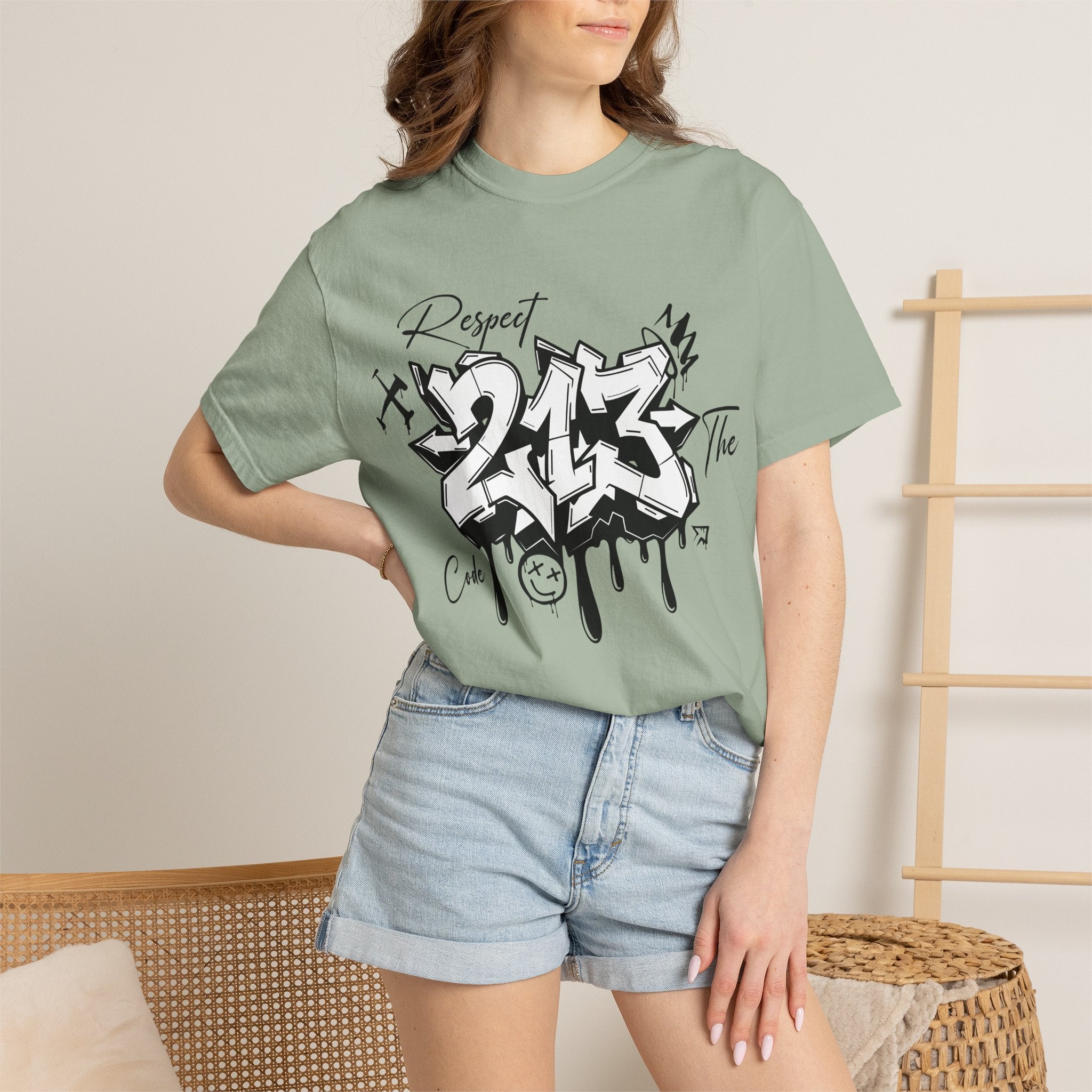 Respect the Code 213 Black and White Graffiti T-Shirt