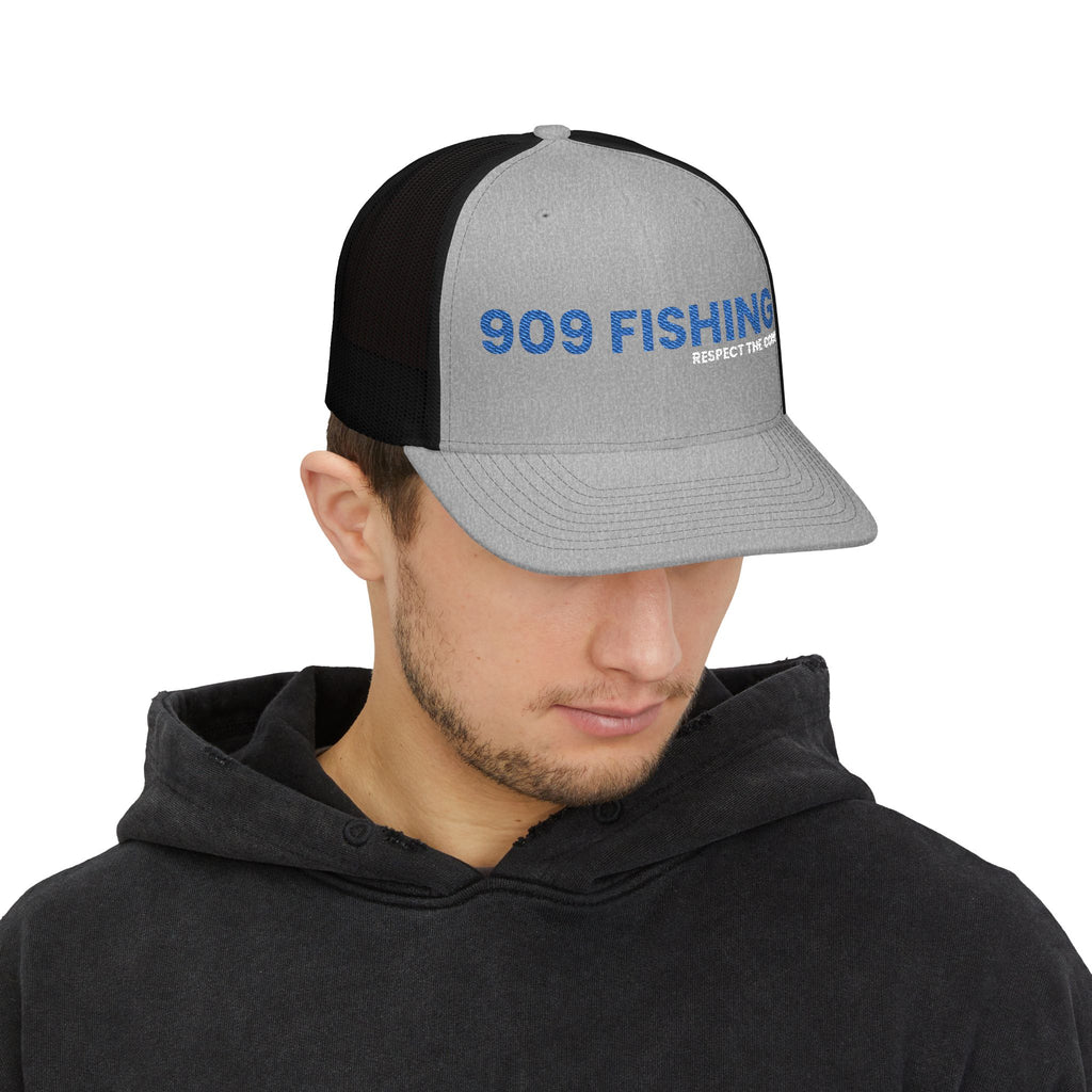 '909 Fishing' Embroidered Stylish Snapback Trucker Cap - Perfect for Casual Outings, Festivals, Gifts, Everyday Wear, and Sports!