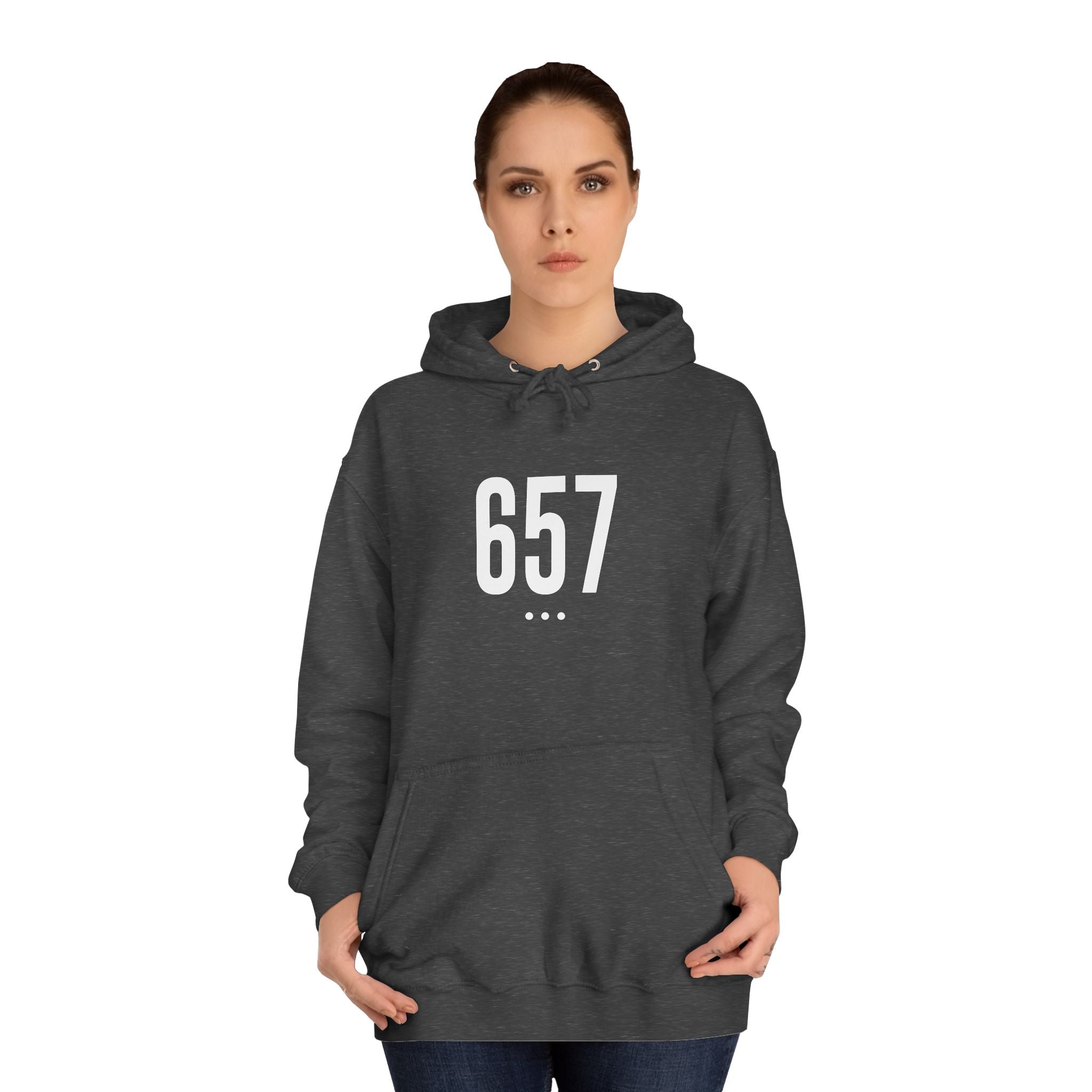 657 White Logo Front College Hoodie