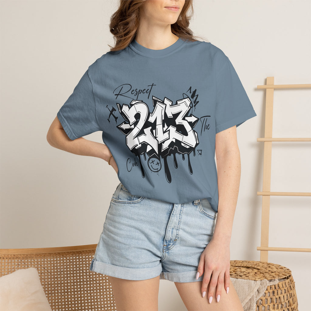 Respect the Code 213 Black and White Graffiti T-Shirt