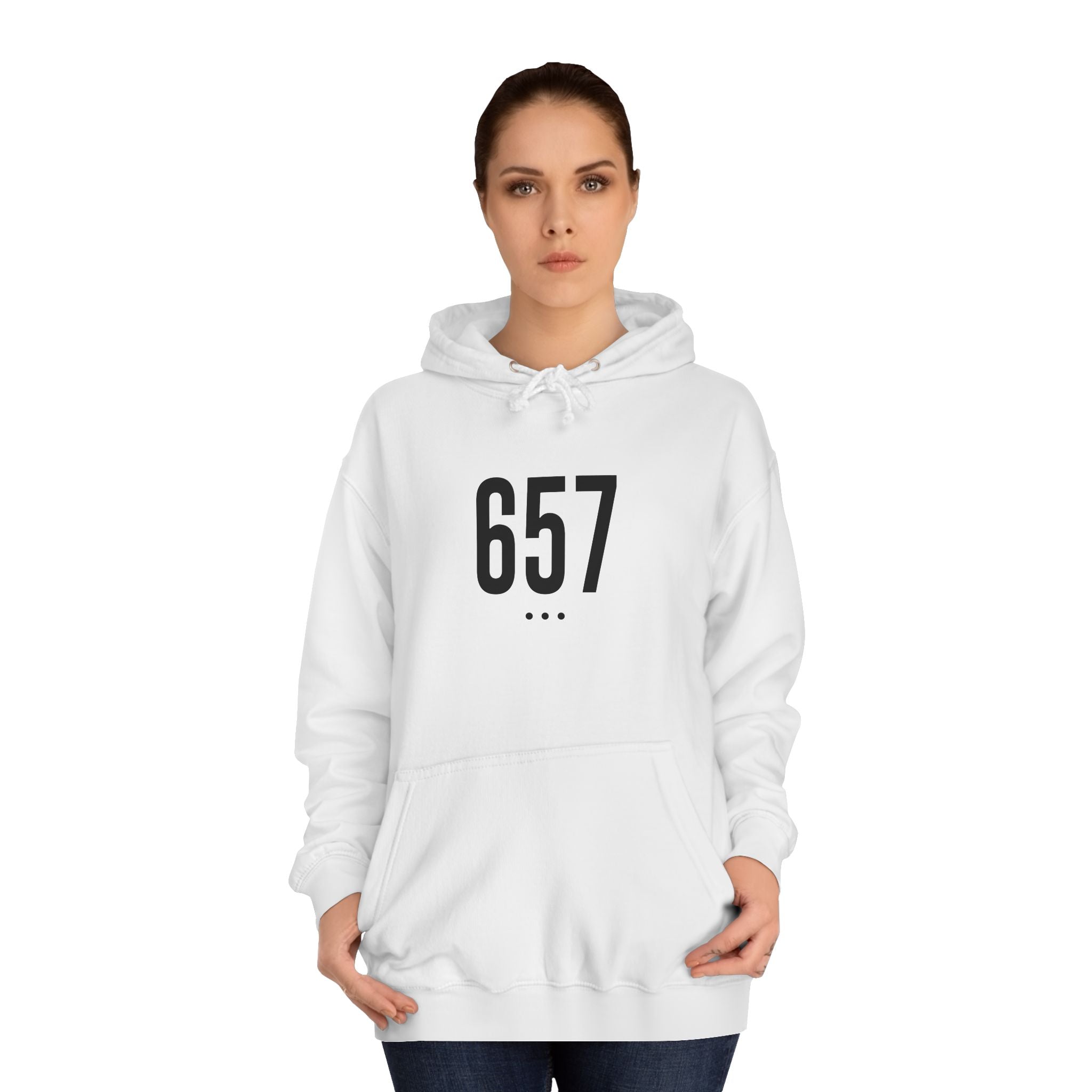 657 Black Logo Front College Hoodie