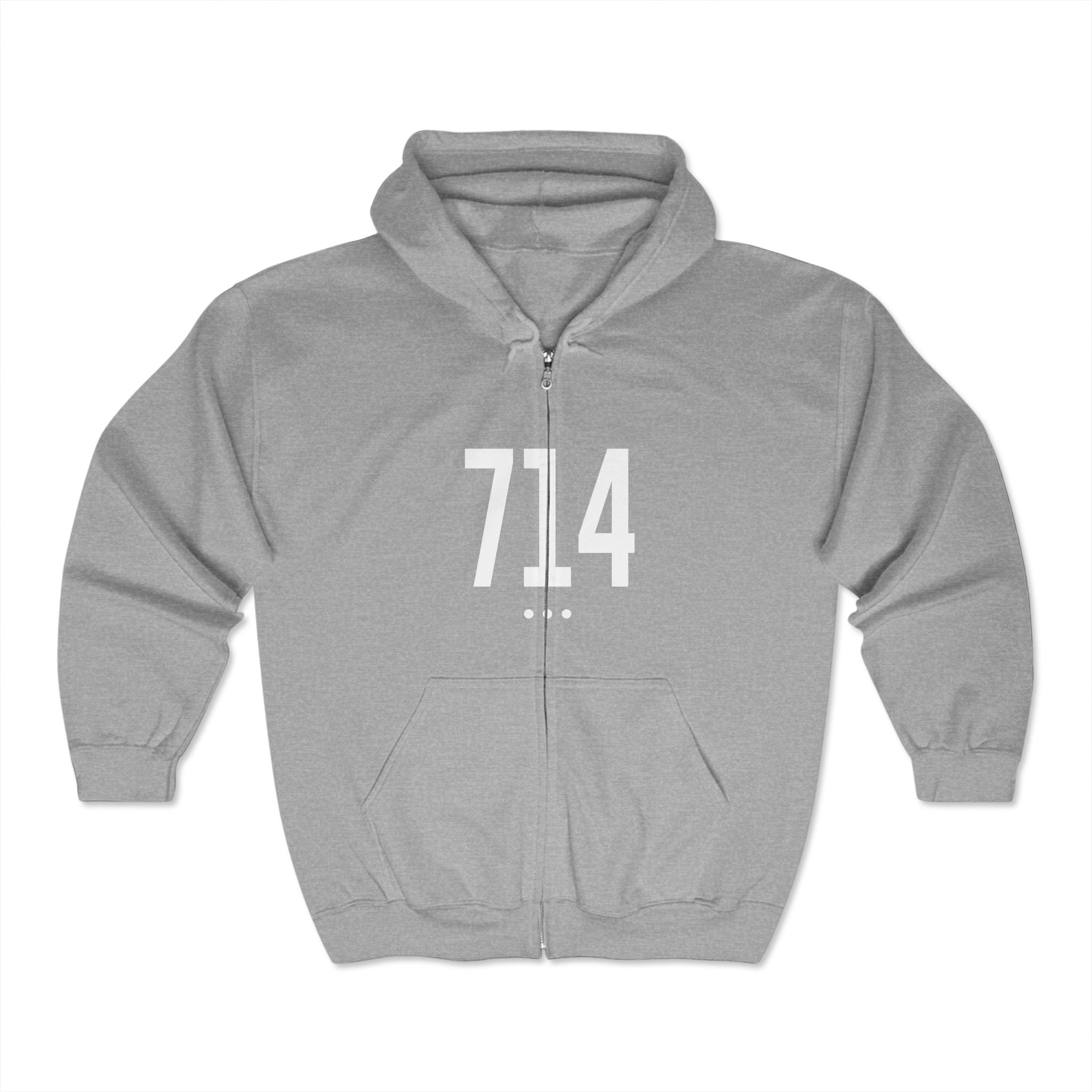 714 White Logo Front Zip Hoodie