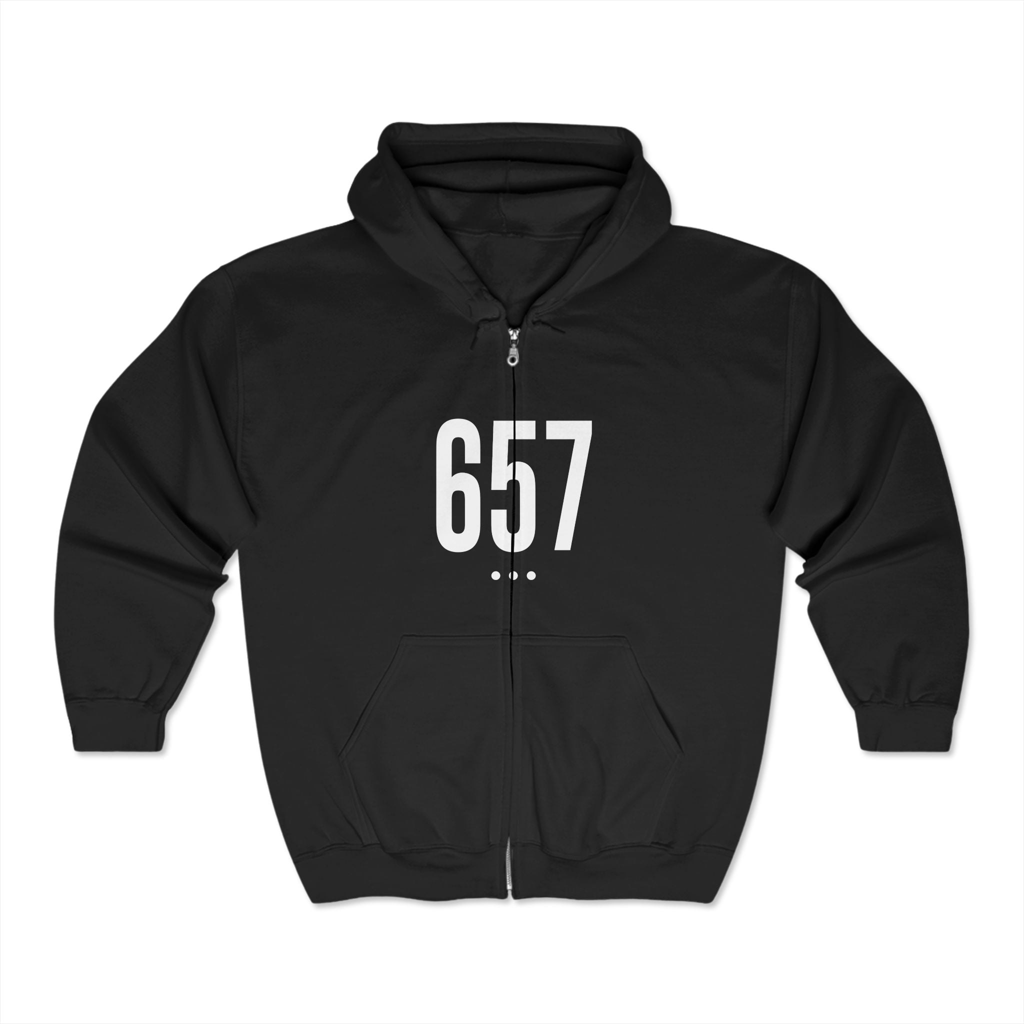 657 White Logo Front Zip Hoodie