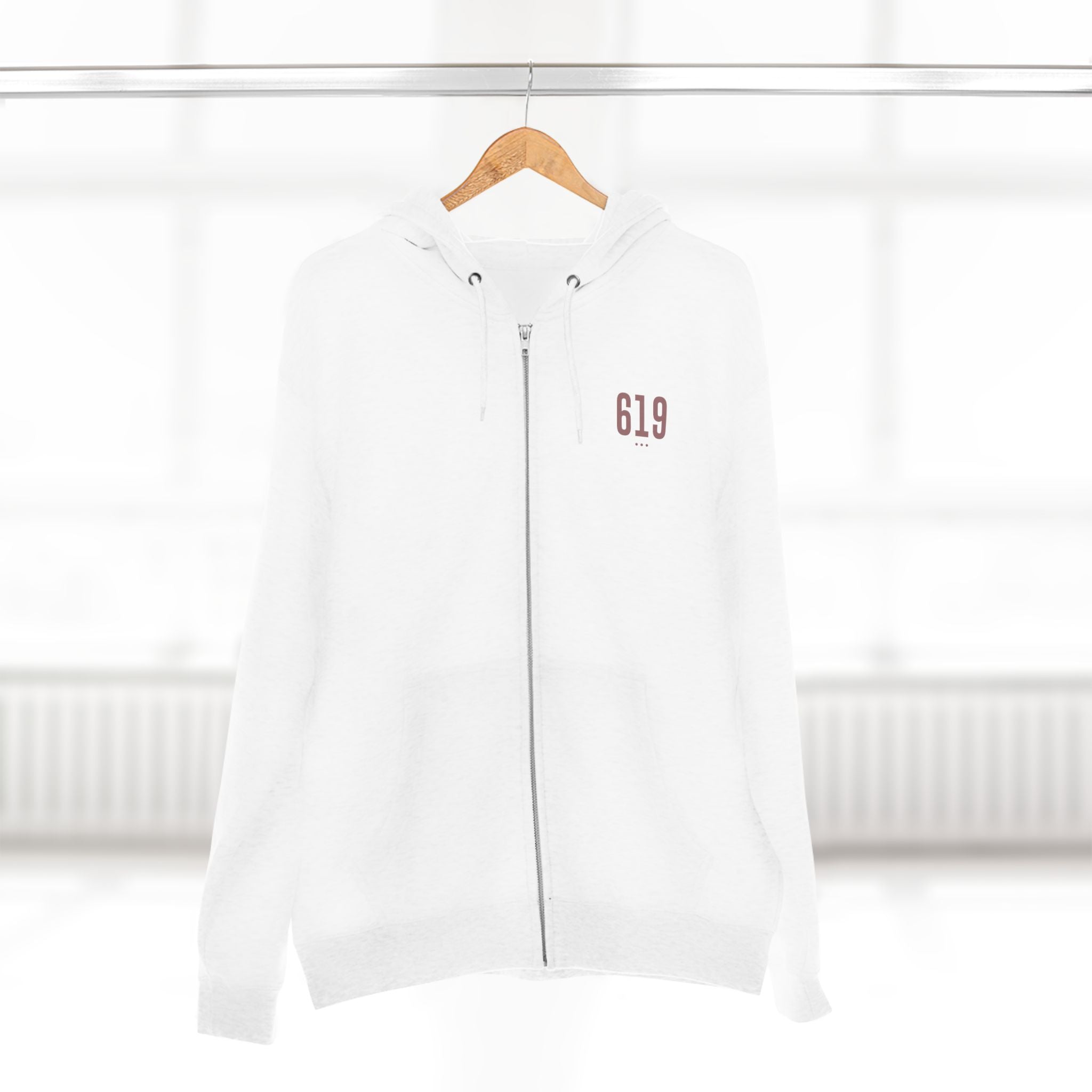 619 - White Zip Hoodie