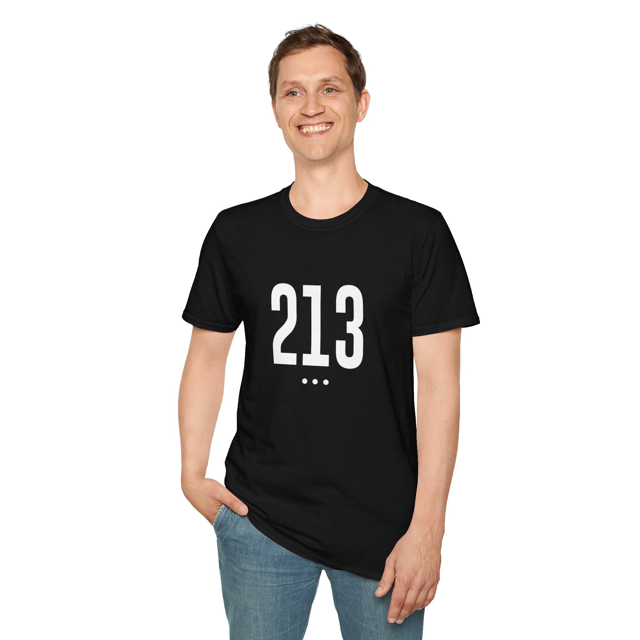 213 White Logo Front Unisex Softstyle T-Shirt