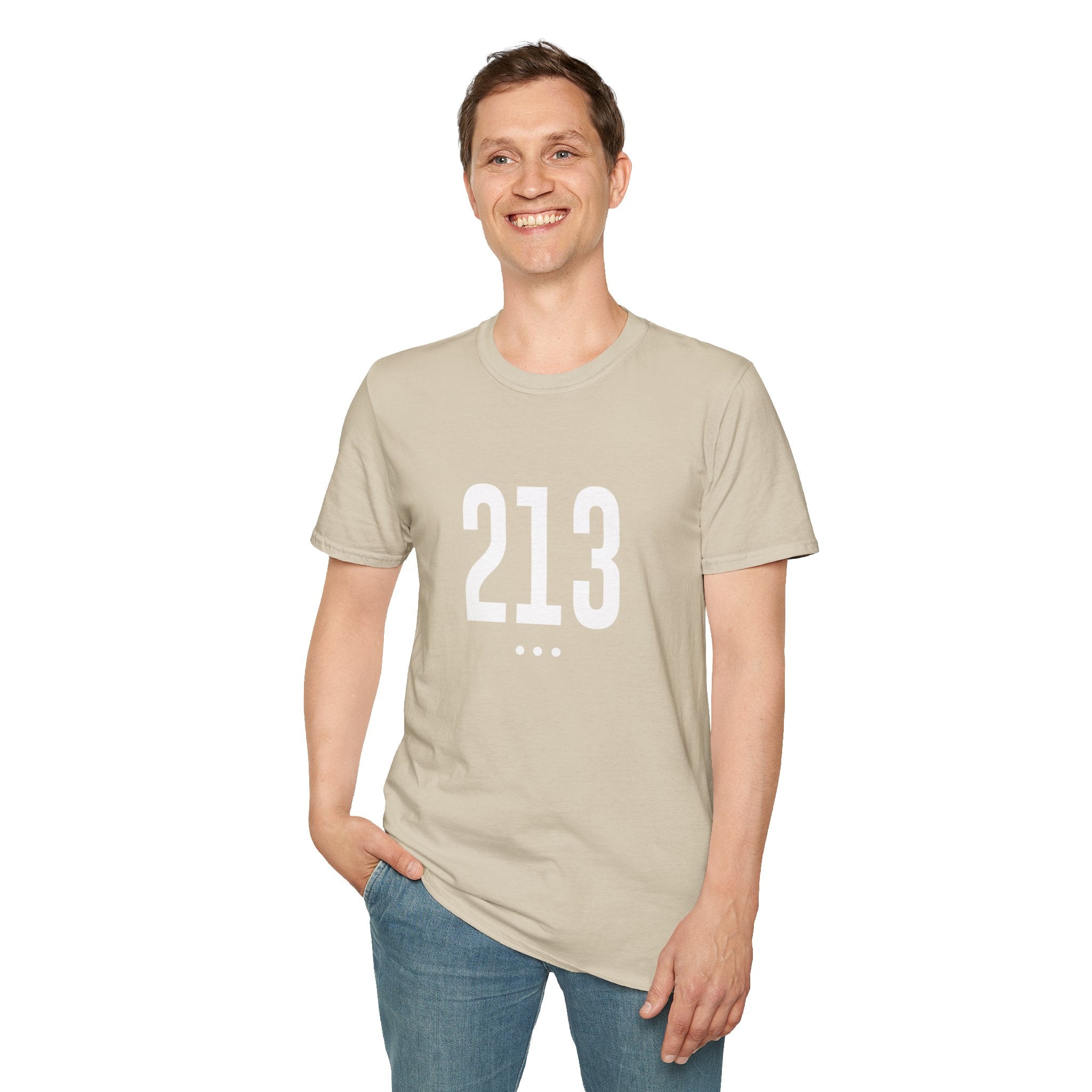 213 White Logo Front Unisex Softstyle T-Shirt