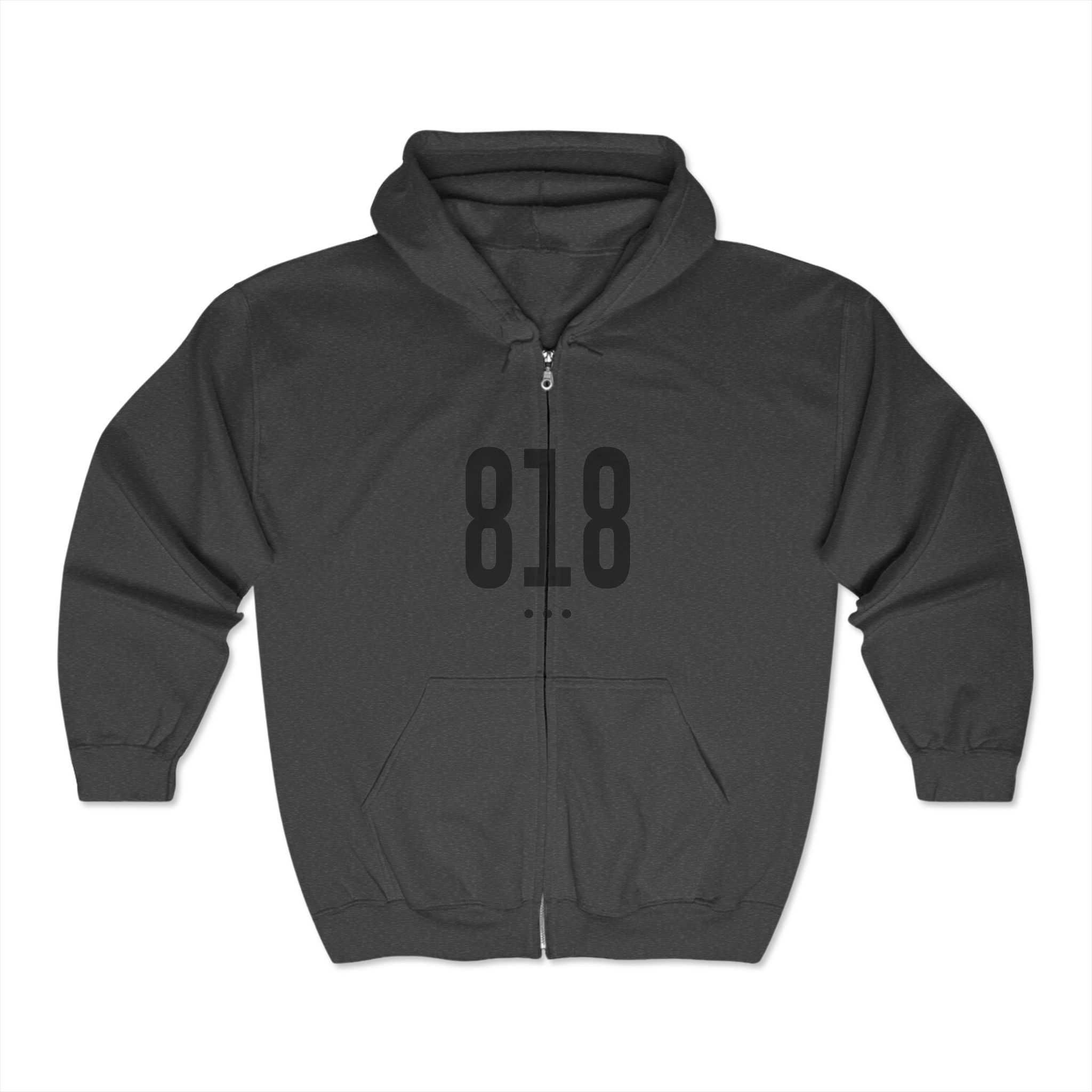 818 Black Logo Front Zip Hoodie