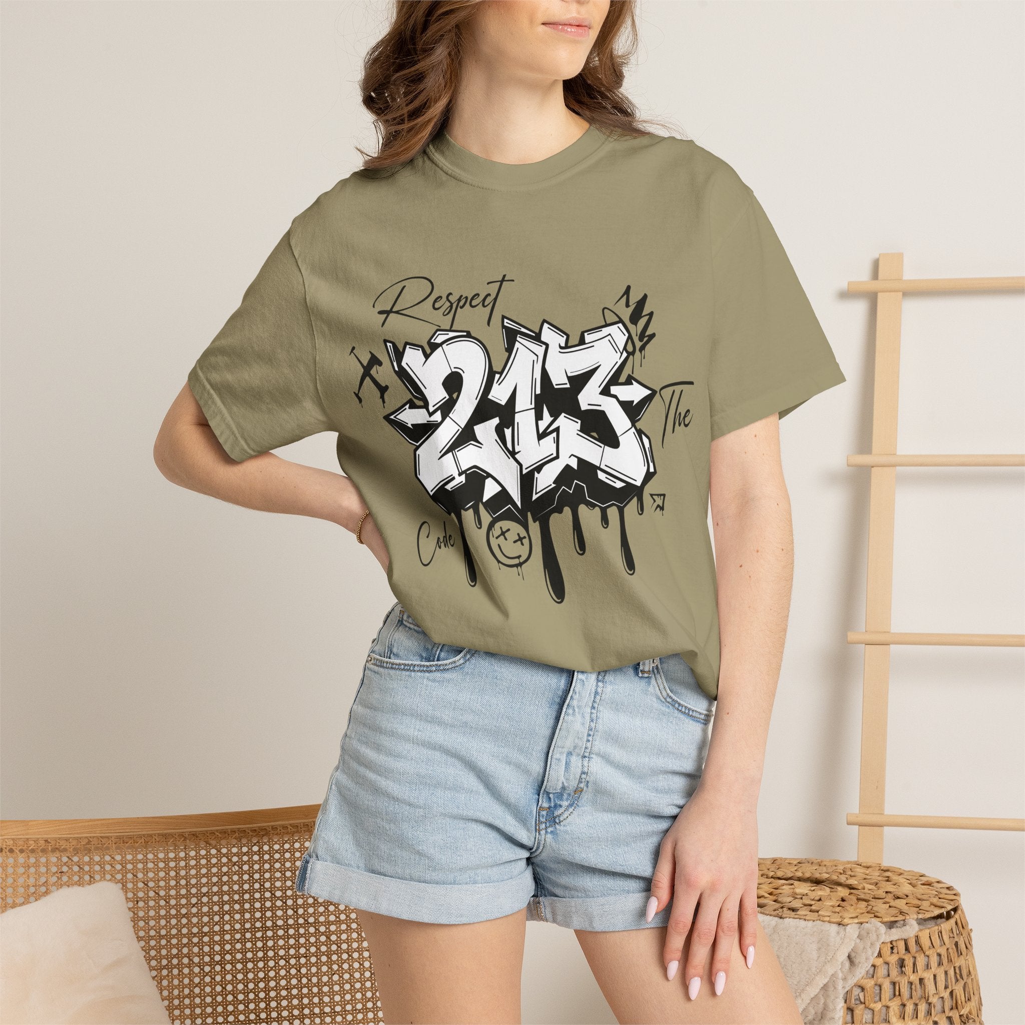 Respect the Code 213 Black and White Graffiti T-Shirt