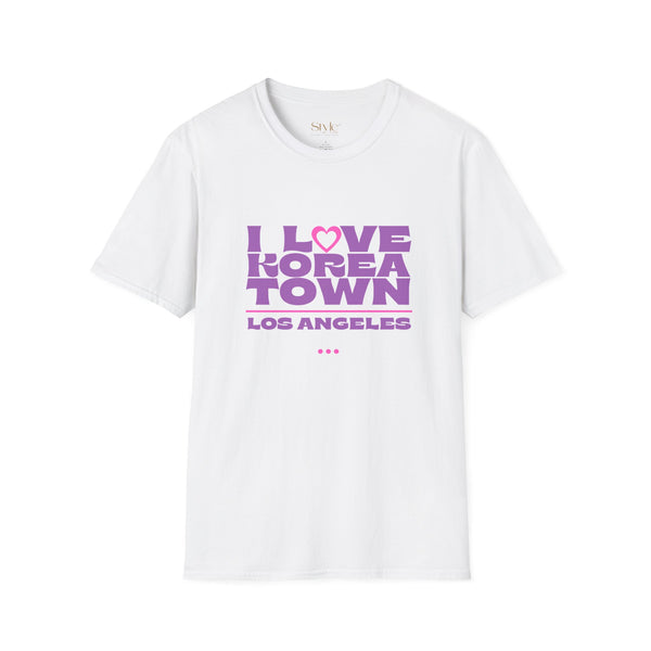 I Love Koreatown Unisex Softstyle T-Shirt - Casual Gift, Travel Souvenir, Korean Culture Tee, Streetwear Style, Los Angeles Apparel