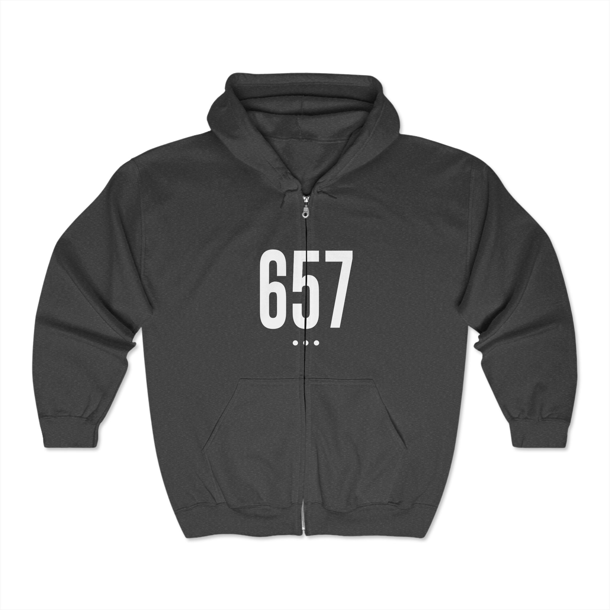 657 White Logo Front Zip Hoodie