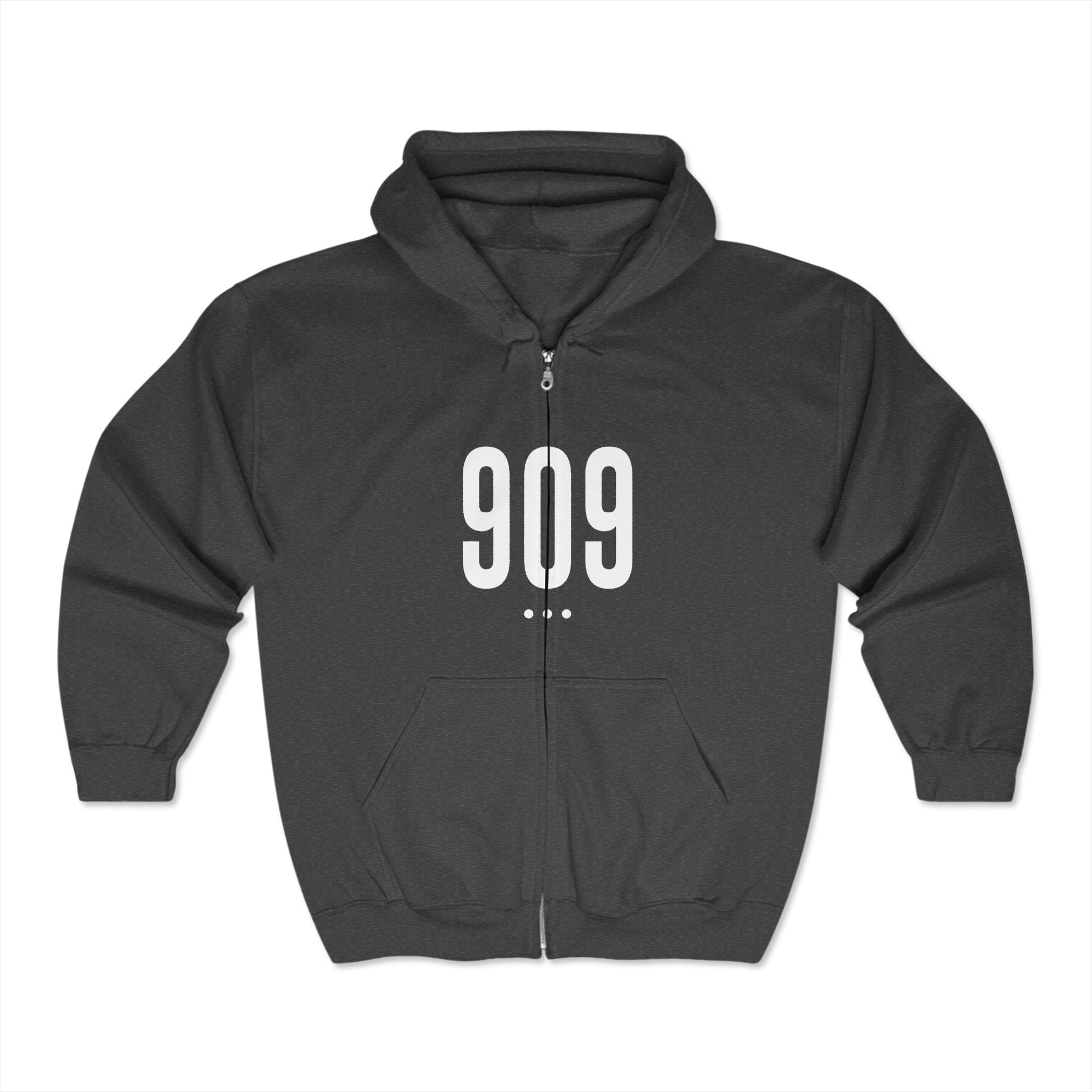 909 White Logo Front Zip Hoodie