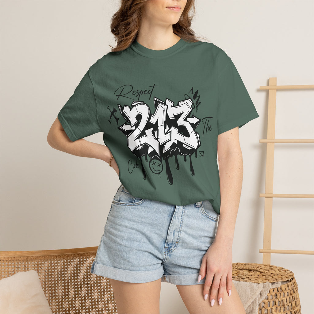 Respect the Code 213 Black and White Graffiti T-Shirt