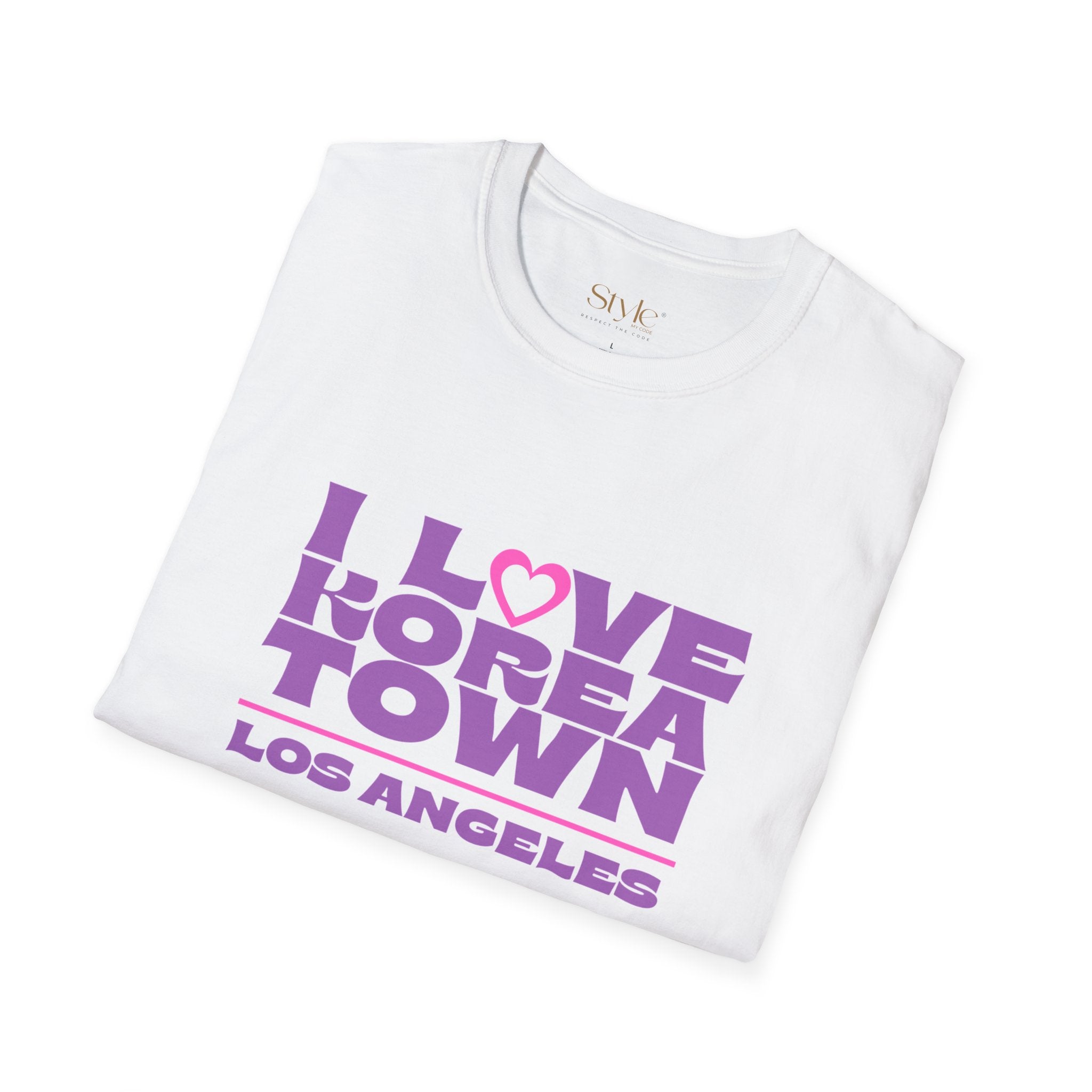 I Love Koreatown Unisex Softstyle T-Shirt - Casual Gift, Travel Souvenir, Korean Culture Tee, Streetwear Style, Los Angeles Apparel