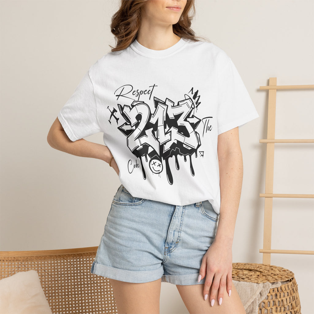 Respect the Code 213 Black and White Graffiti T-Shirt