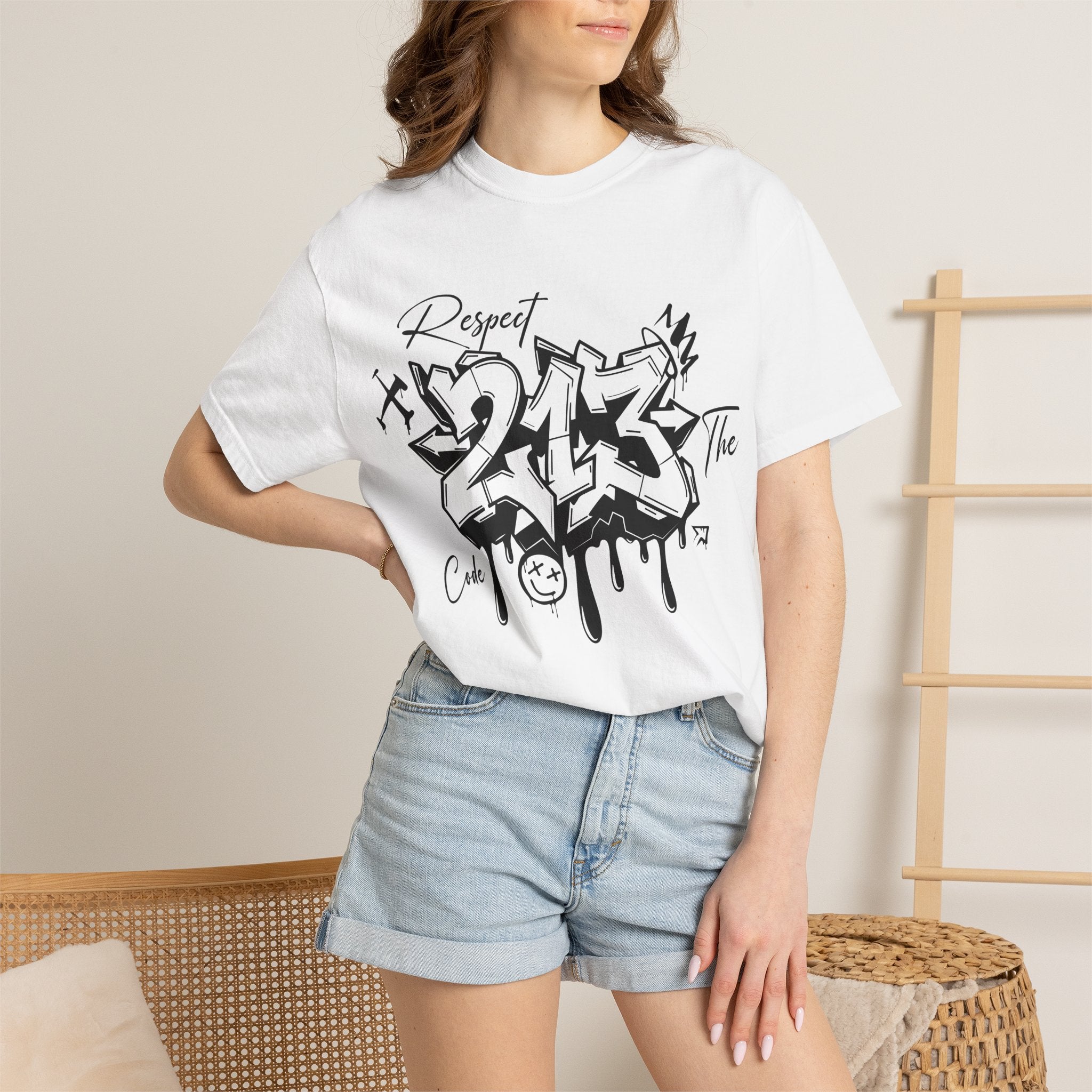 Respect the Code 213 Black and White Graffiti T-Shirt
