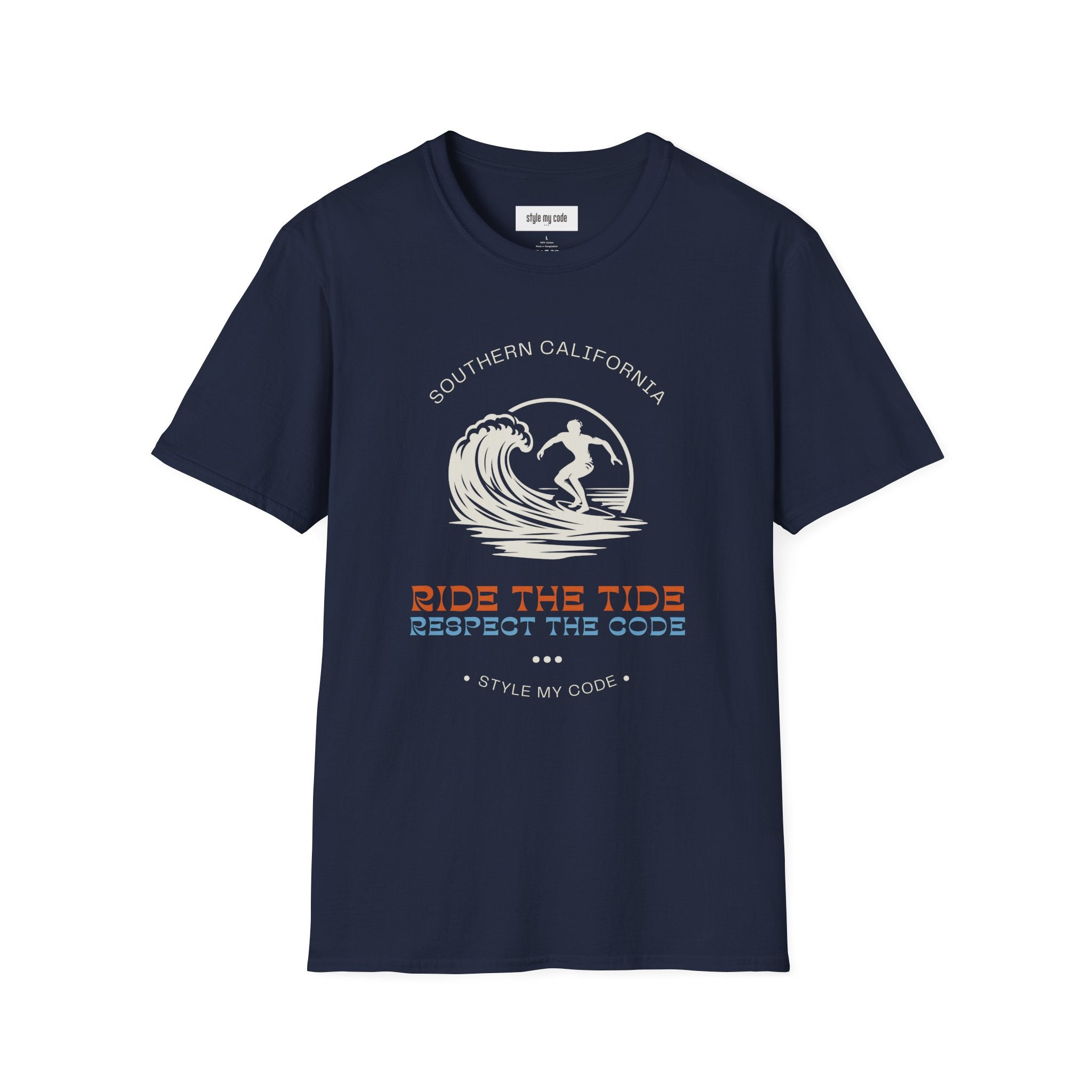 Unisex Softstyle T-Shirt - Ride the Tide, Respect the Code - Surfing Vibes & Southern California Style