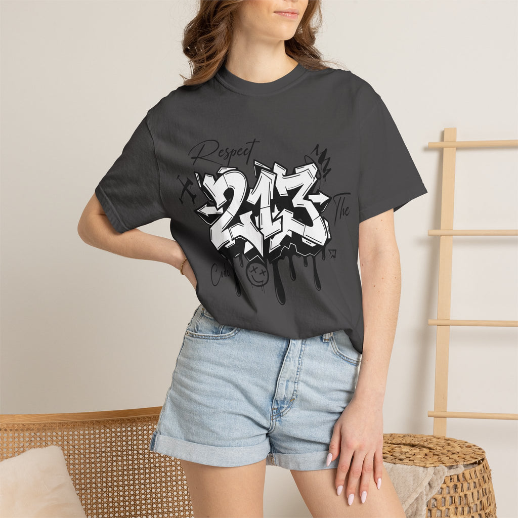 Respect the Code 213 Black and White Graffiti T-Shirt
