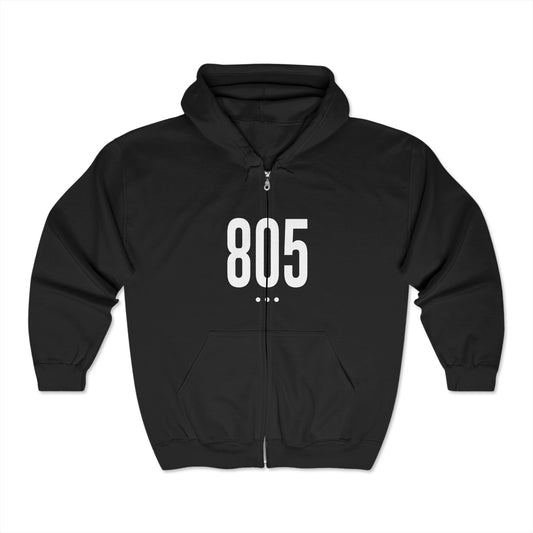 805 White Logo Front Zip Hoodie